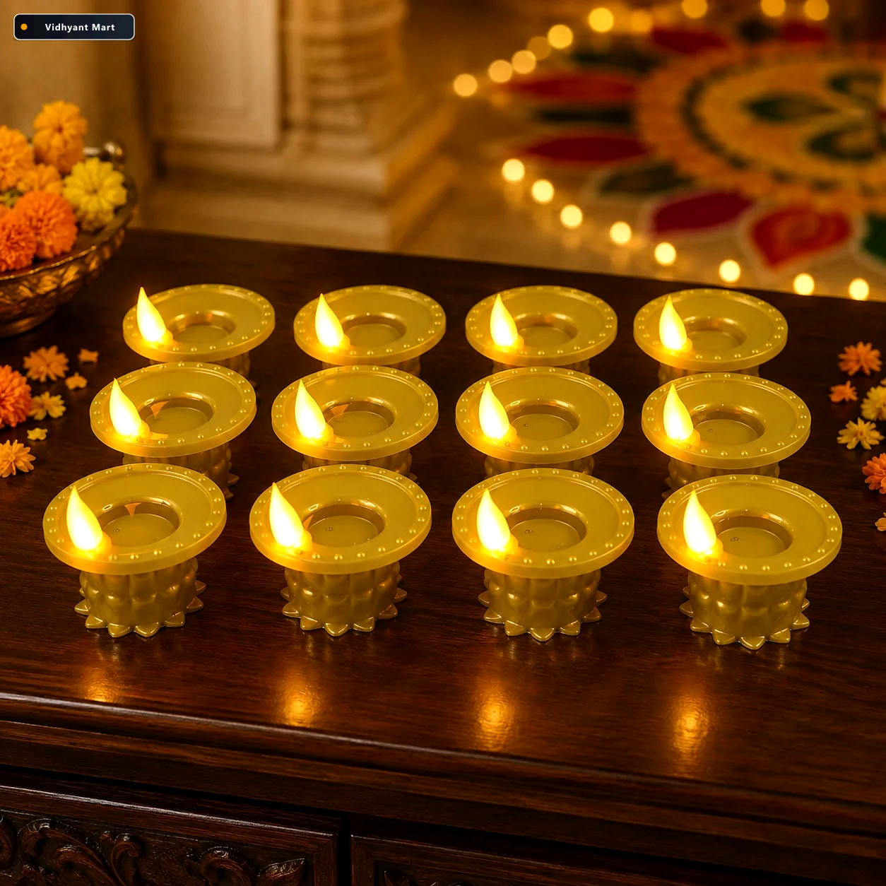 Vidhyant Mart Water Sensor Led Diyas Set Of 12 Flameless Golden 1