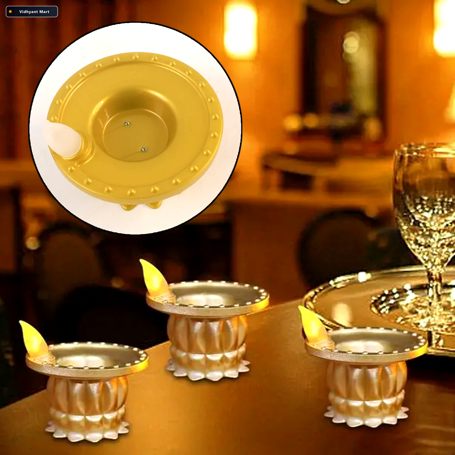 Vidhyant Mart Water Sensor Led Diyas Set Of 12 Flameless Golden 2