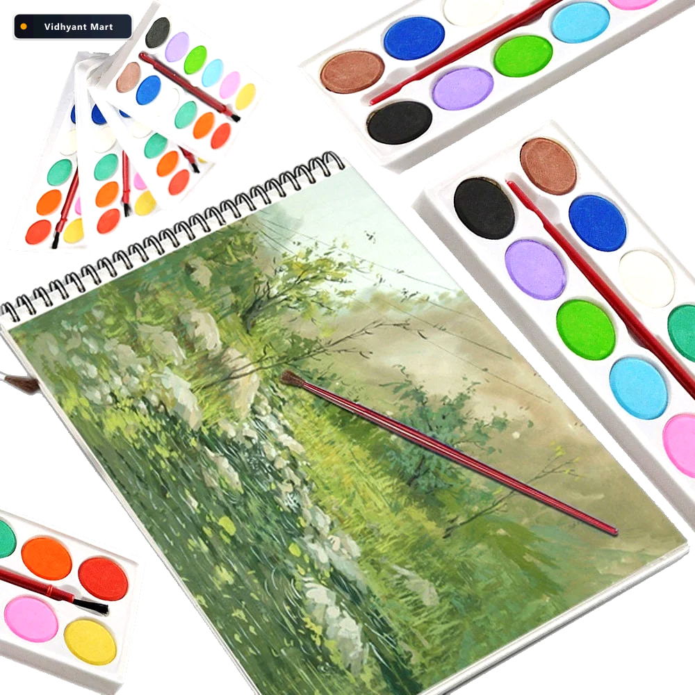 Vidhyant Mart Watercolor Kit 12 Shades Paint Brush Set Colorful 1