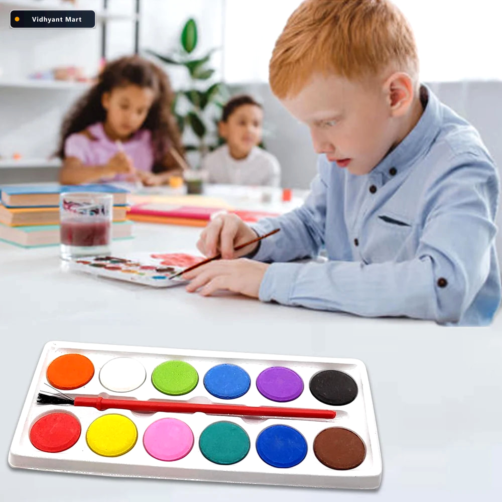 Vidhyant Mart Watercolor Kit 12 Shades Paint Brush Set Colorful 2