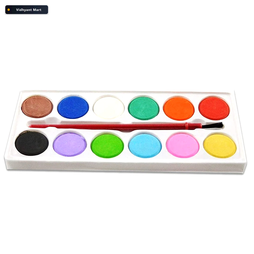 Vidhyant Mart Watercolor Kit 12 Shades Paint Brush Set Colorful 3