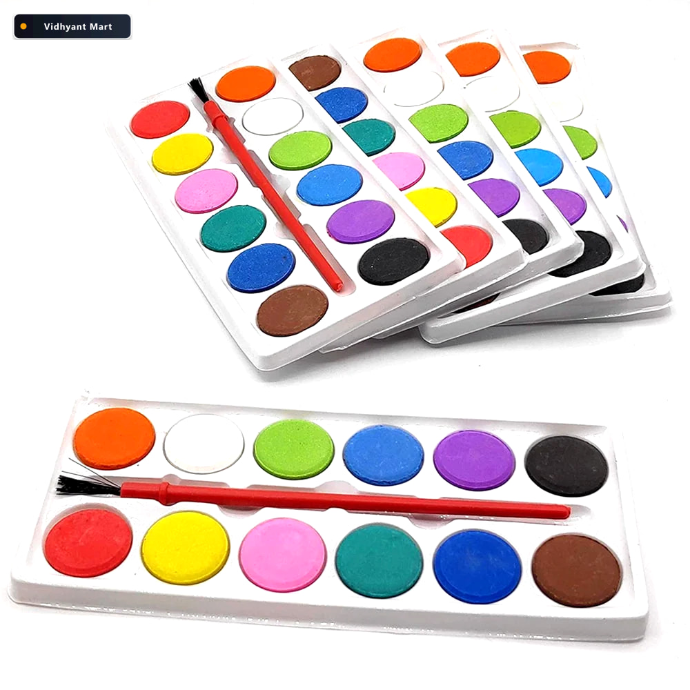 Vidhyant Mart Watercolor Kit 12 Shades Paint Brush Set Colorful 4