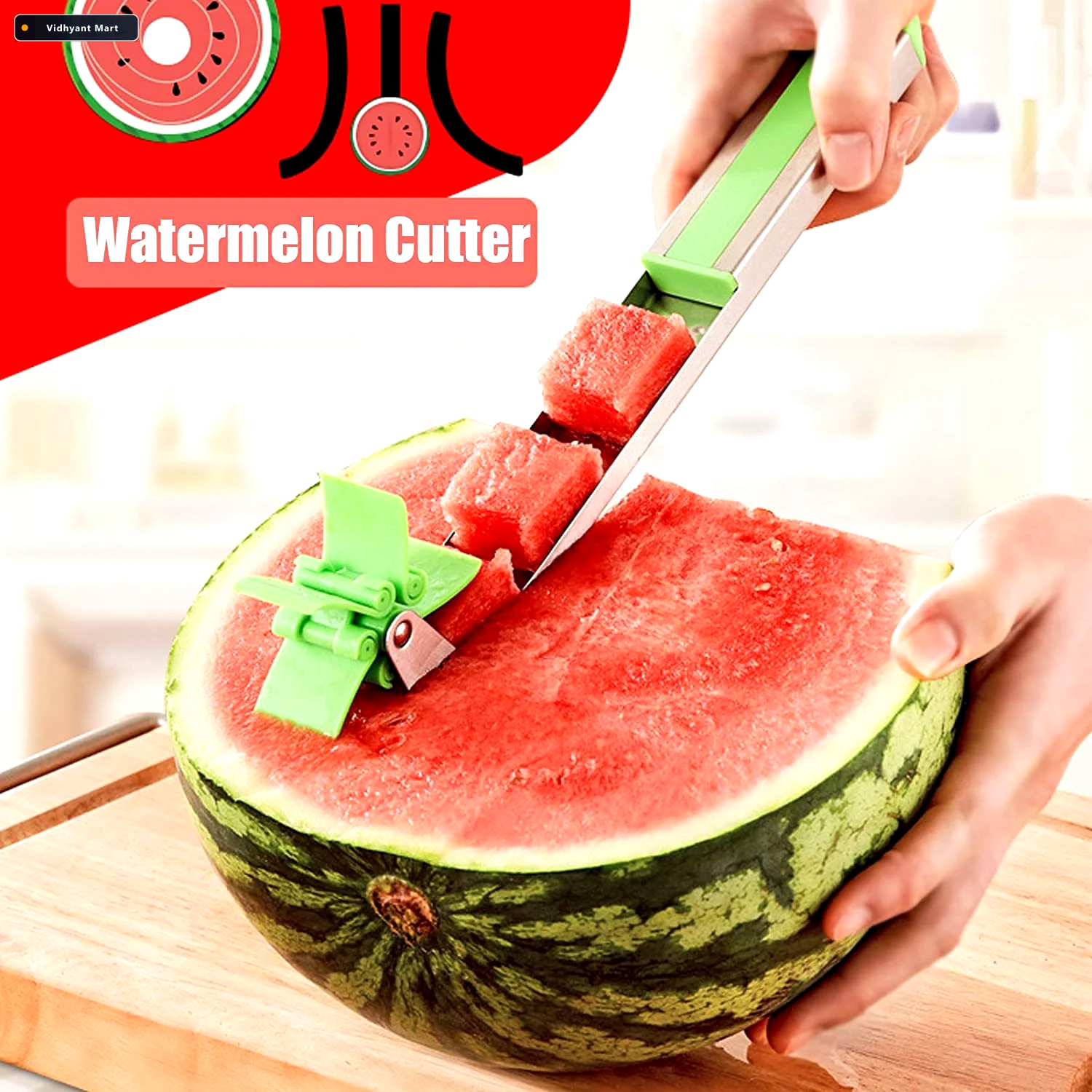 Vidhyant Mart Watermelon Cutter Stainless Steel Windmill Slicer 3