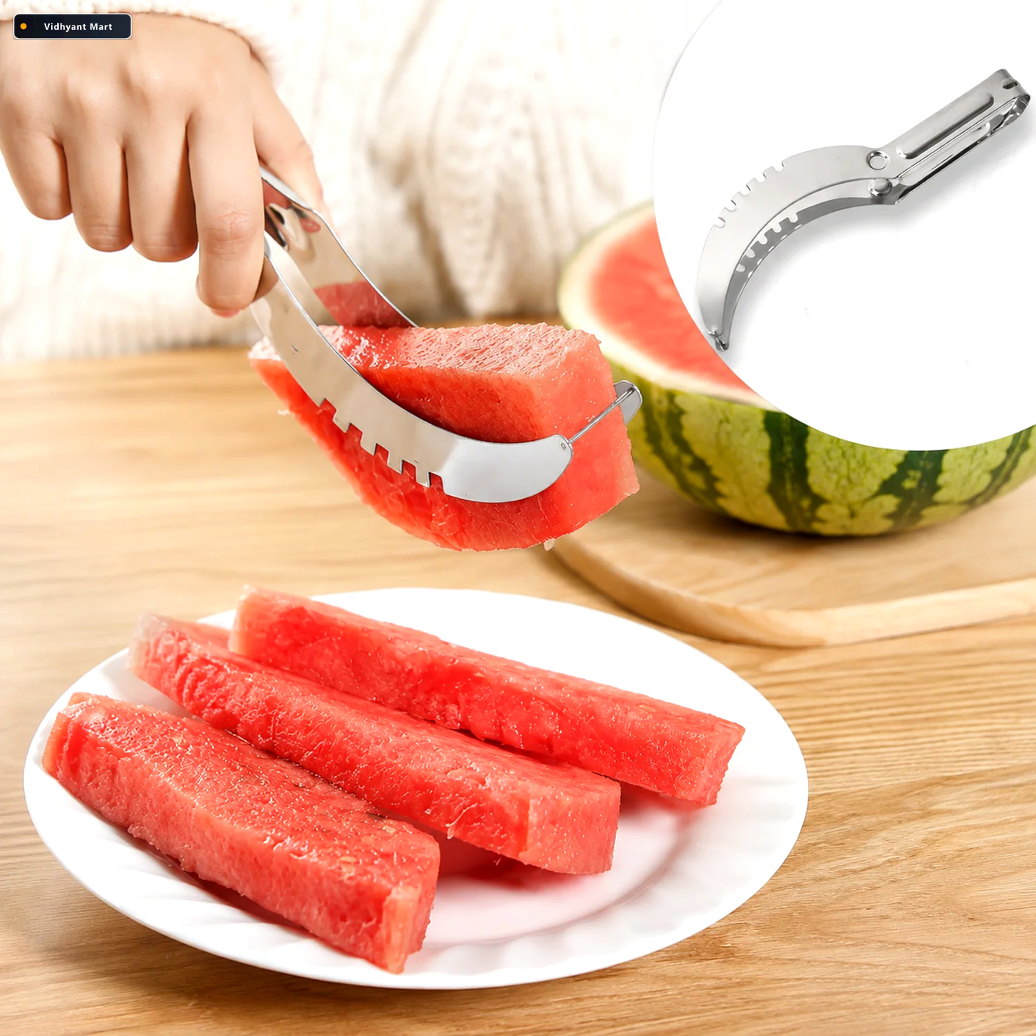Vidhyant Mart Watermelon Slicer 3 In 1 Stainless Steel Tool Quic 1