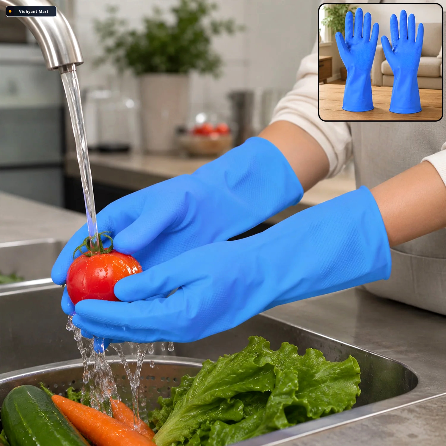 Vidhyant Mart Waterproof Rubber Cleaning Gloves Durable Reusable 1