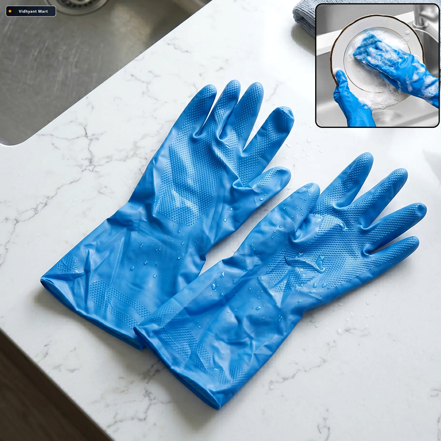 Vidhyant Mart Waterproof Rubber Cleaning Gloves Reusable Durable 1