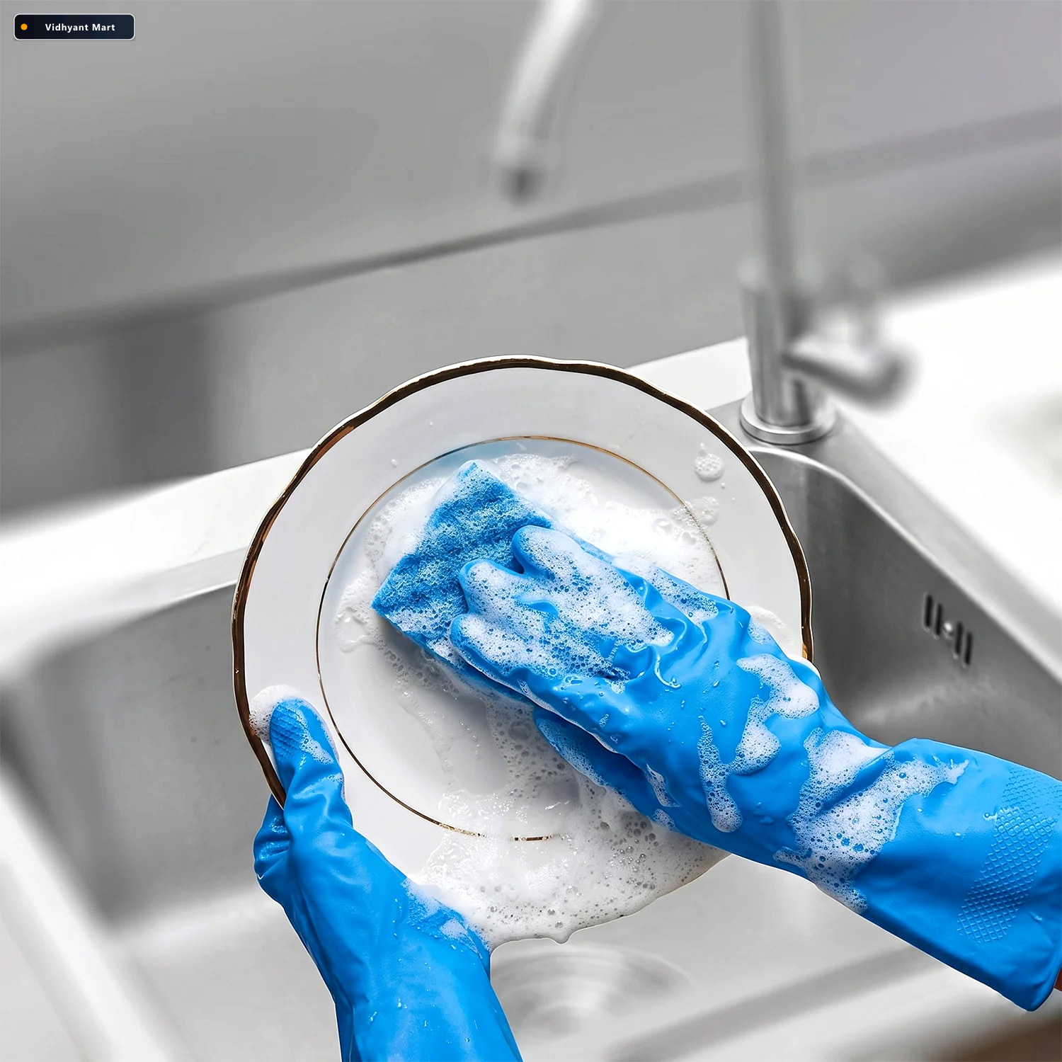 Vidhyant Mart Waterproof Rubber Cleaning Gloves Reusable Durable 3