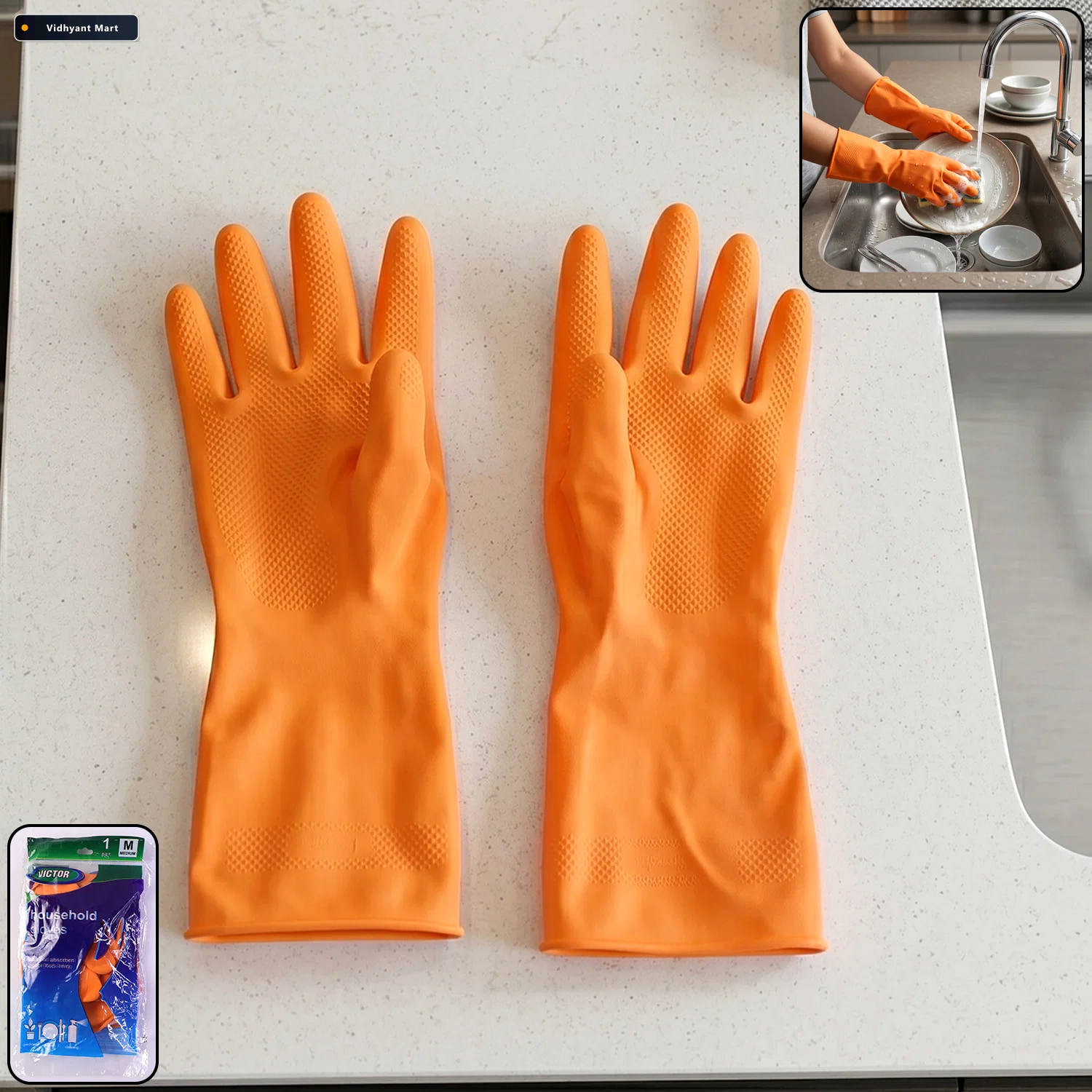 Vidhyant Mart Waterproof Rubber Gloves Reusable Kitchen Househol 1