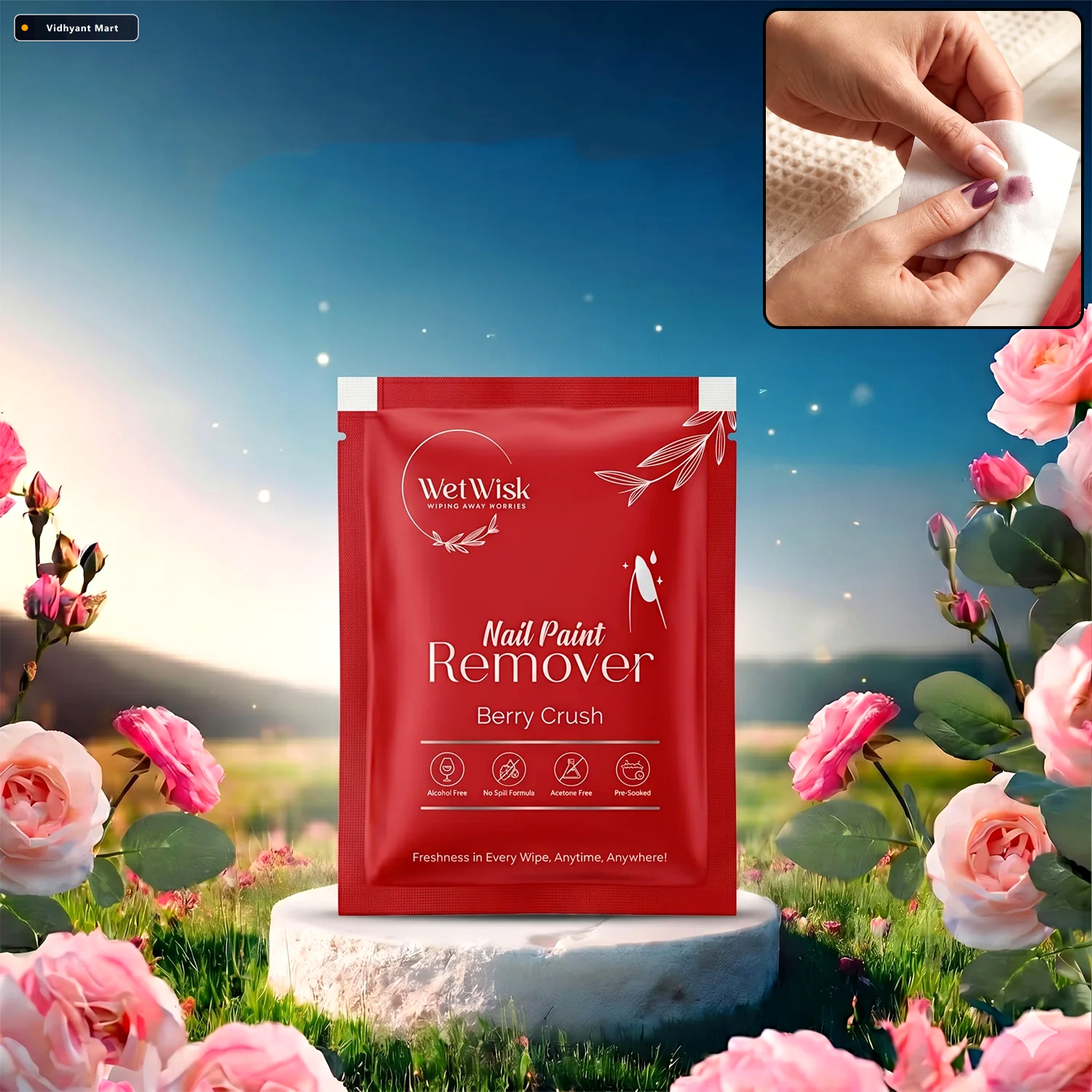 Vidhyant Mart Wetwisk Nail Paint Remover Wet Wipes Acetone Free 1