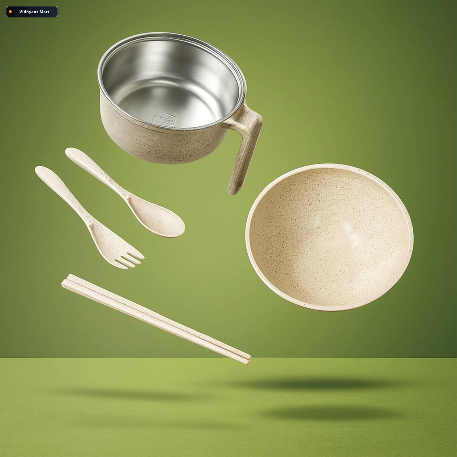 Vidhyant Mart Wheat Straw Rice Bowl Set 6 Pcs Lid Cutlery Jiaqi 2