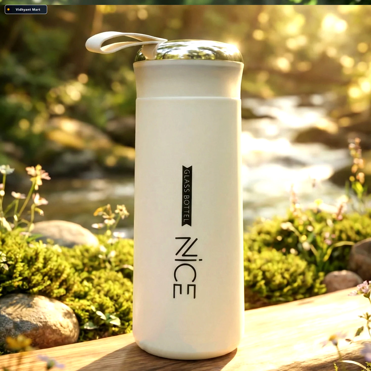 Vidhyant Mart White Glass Water Bottle Leakproof Protective Cove 2