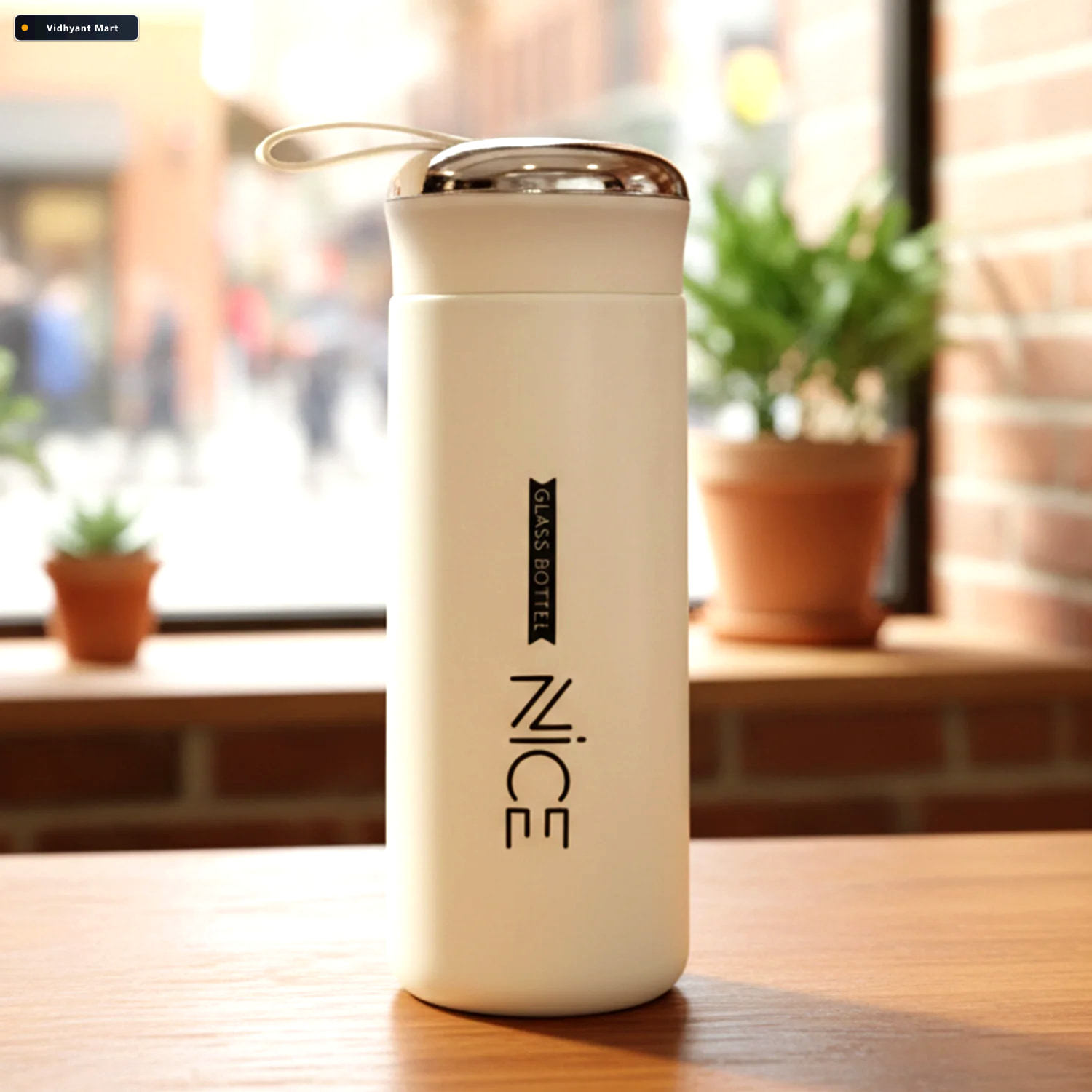 Vidhyant Mart White Glass Water Bottle Leakproof Protective Cove 3
