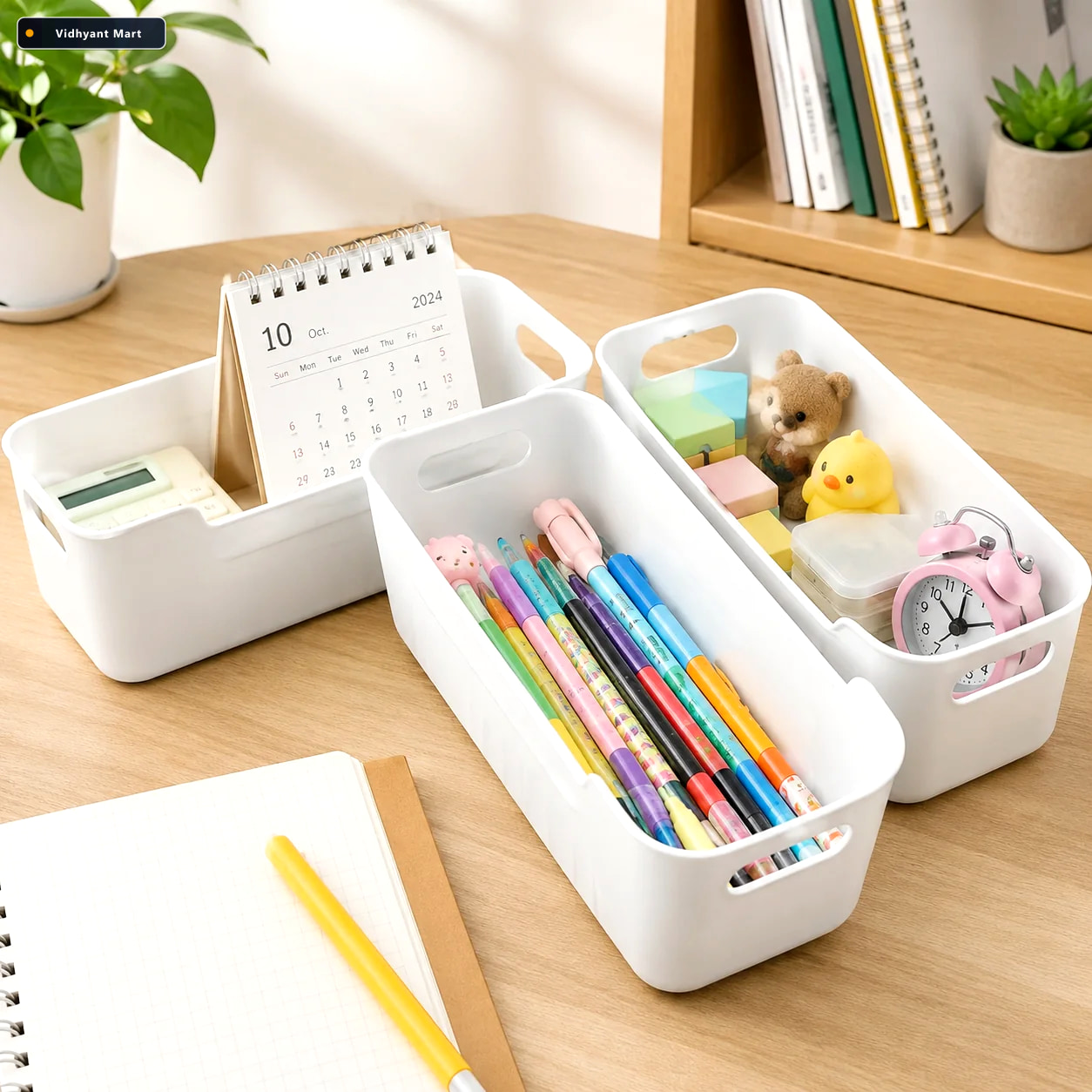 Vidhyant Mart White Plastic Storage Basket Set 4 Durable Stackab 1
