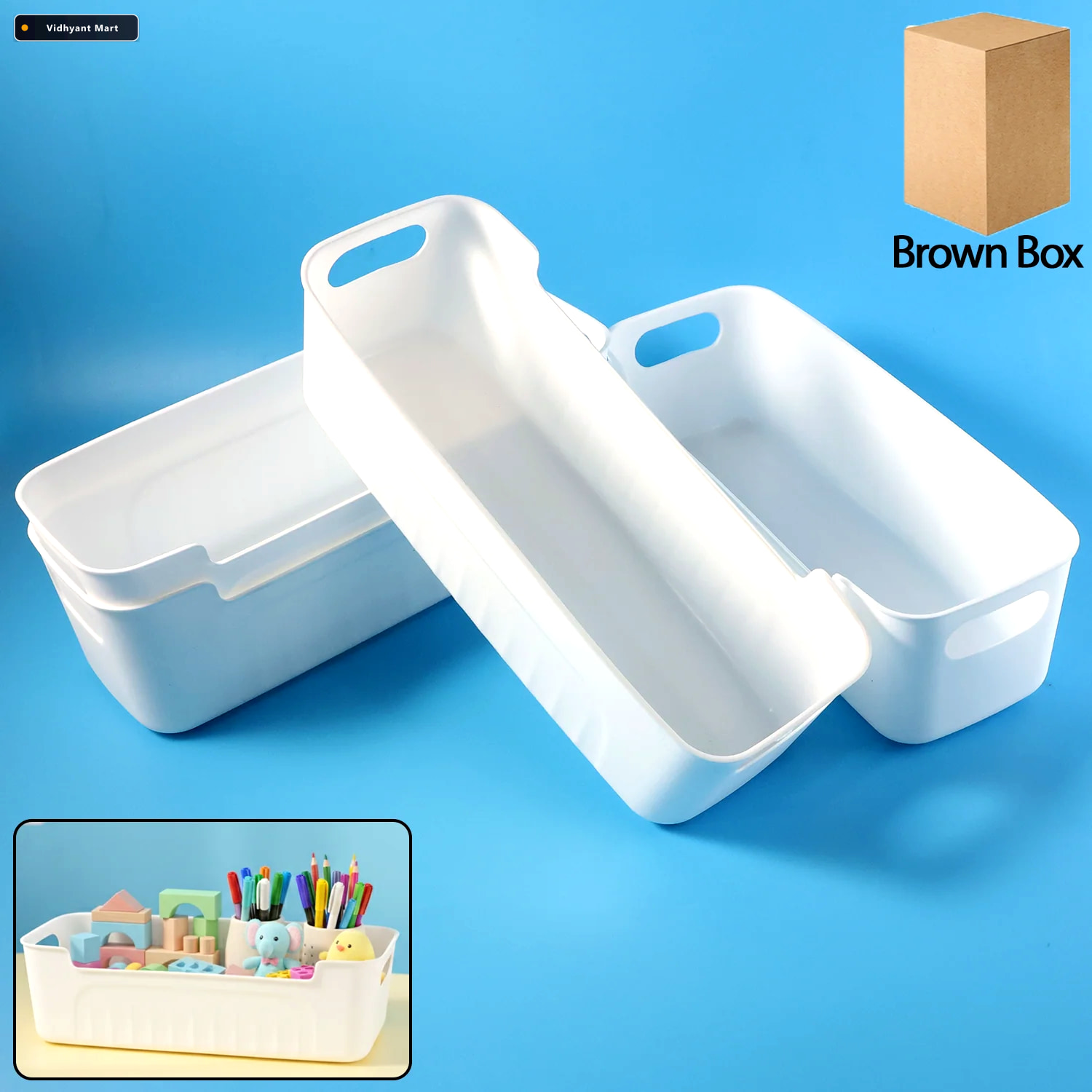 Vidhyant Mart White Plastic Storage Basket Set 4 Durable Stackab 2