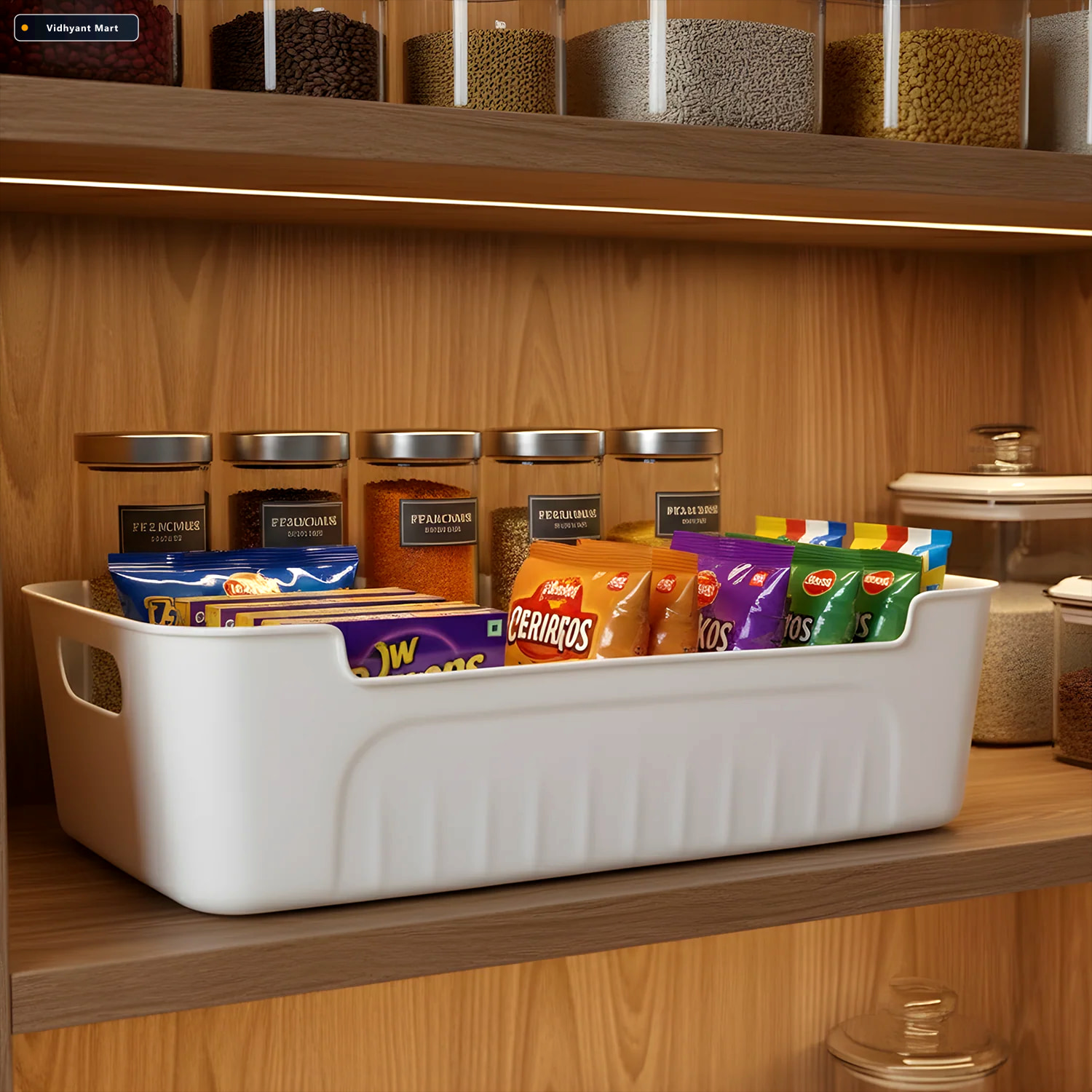 Vidhyant Mart White Plastic Storage Basket Set 4 Durable Stackab 4