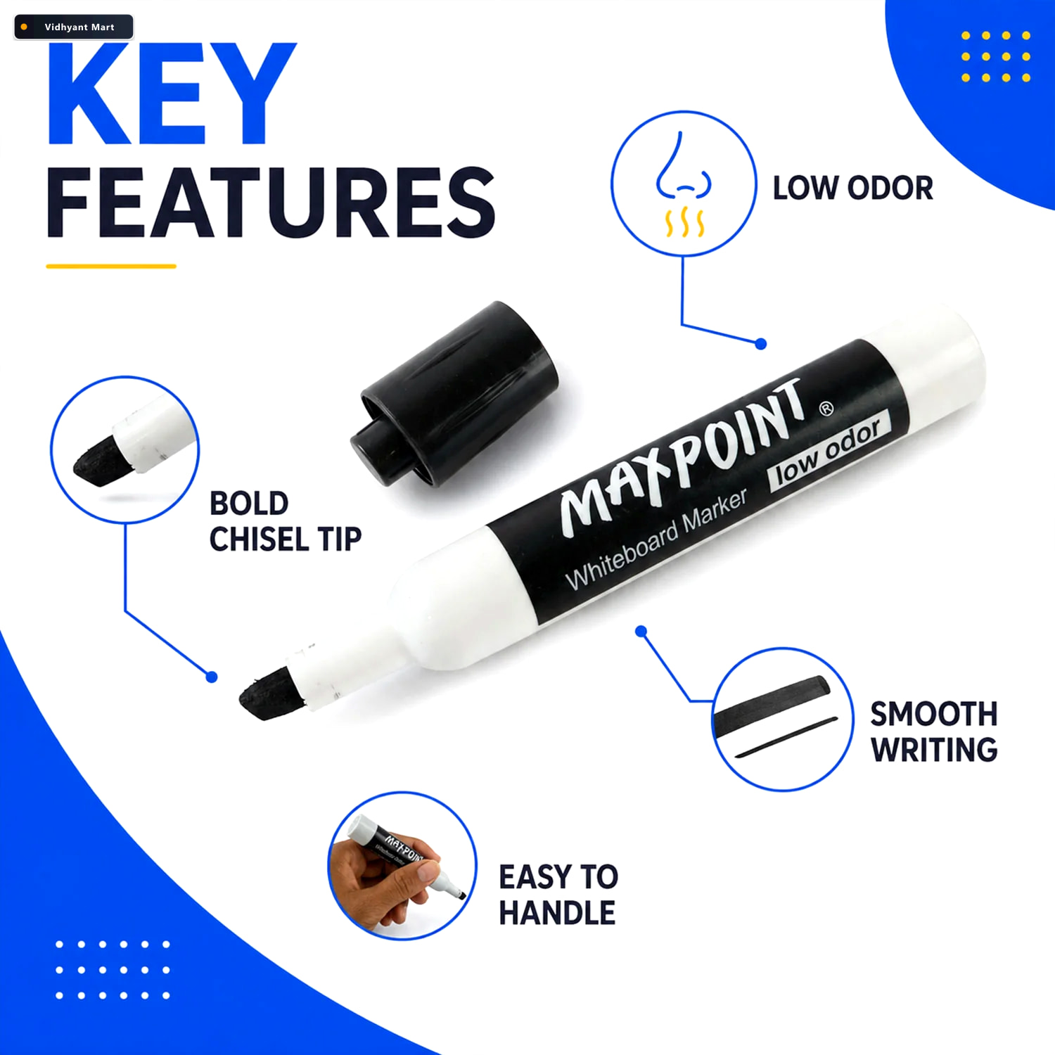 Vidhyant Mart Whiteboard Marker Pen With Bold Chisel Tip And Low 2