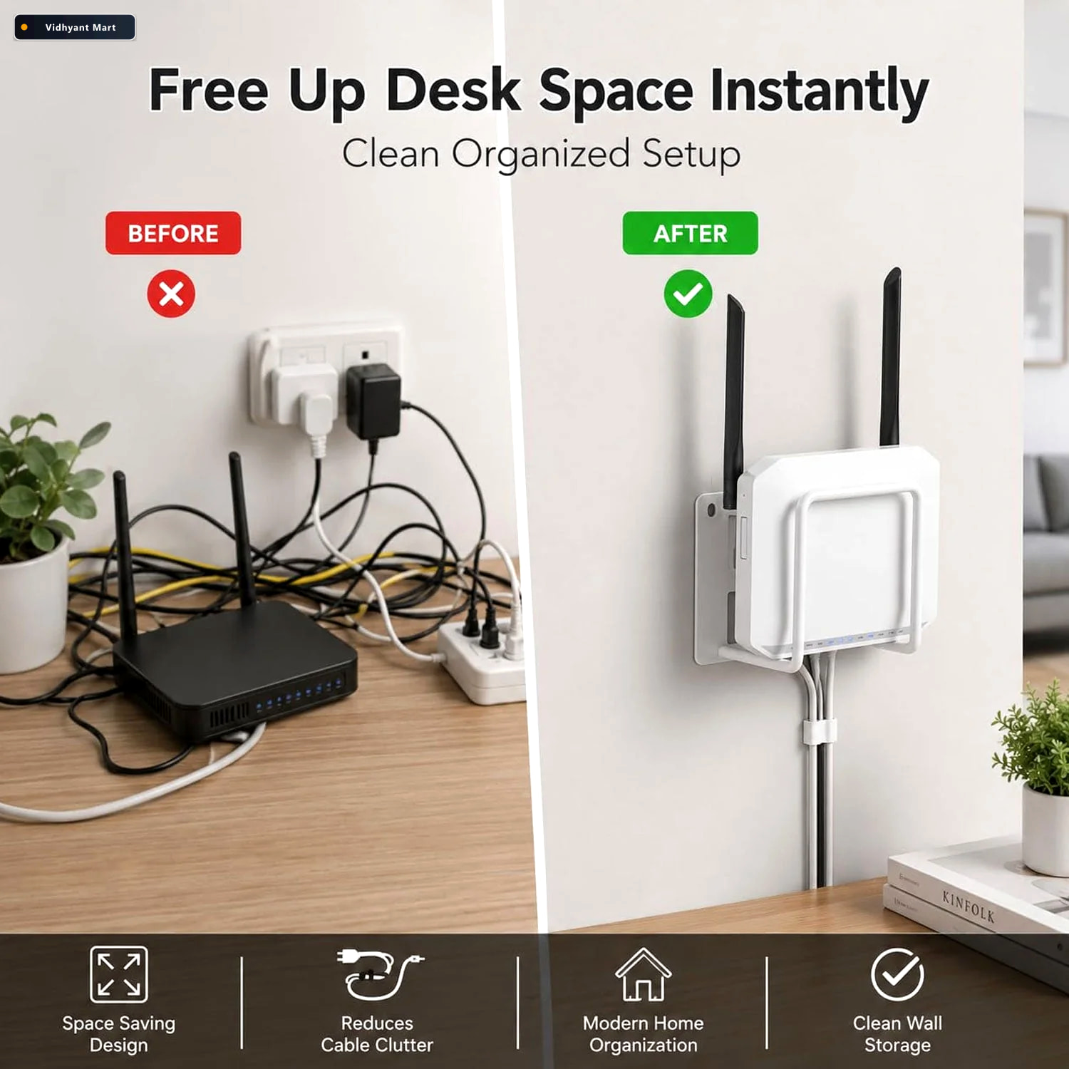 Vidhyant Mart Wifi Router Wall Mount Bracket Space Saving Easy T 2