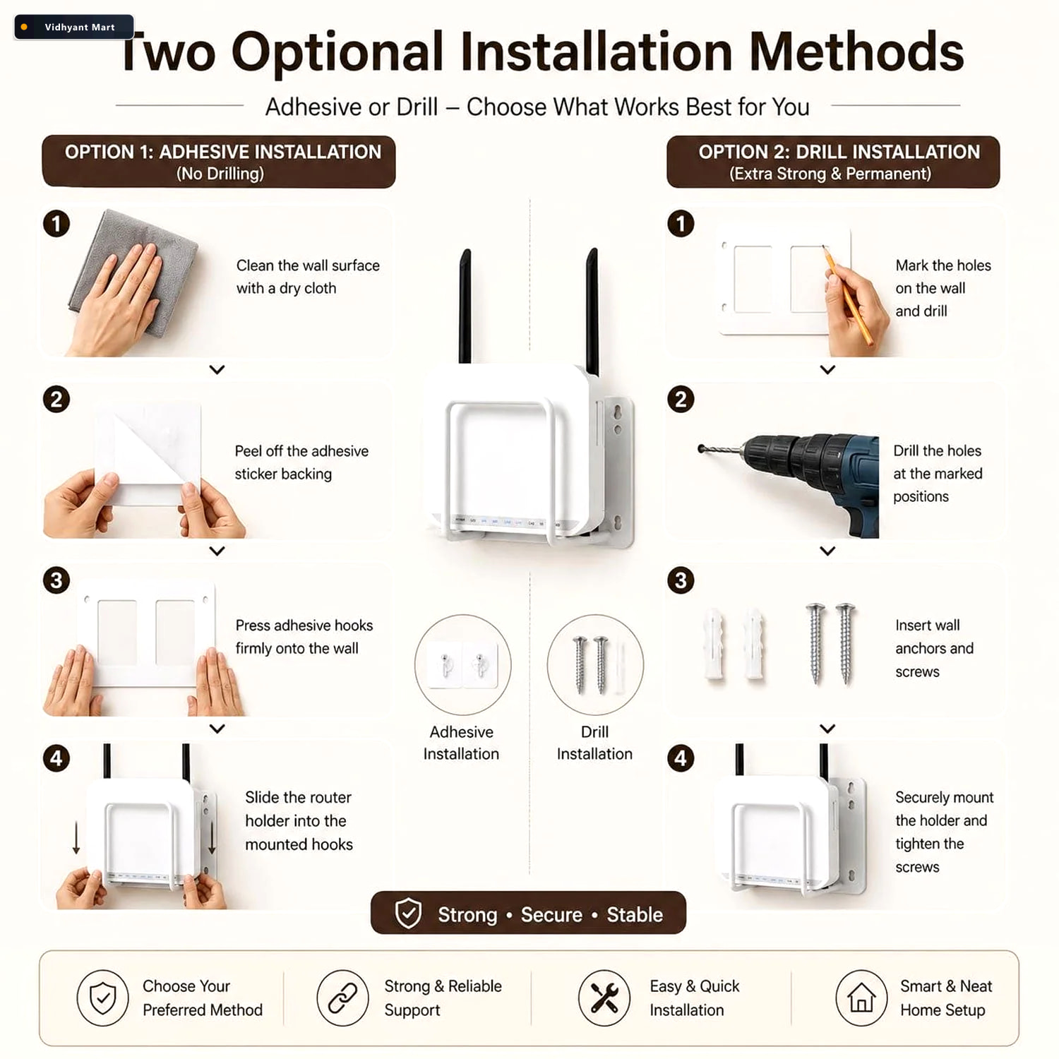 Vidhyant Mart Wifi Router Wall Mount Bracket Space Saving Easy T 3