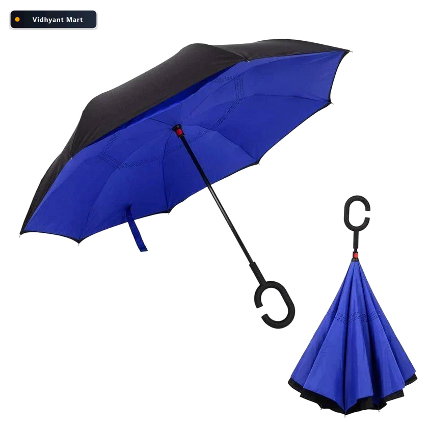 Vidhyant Mart Windproof Reverse Umbrella C Handle Upside Down De 1