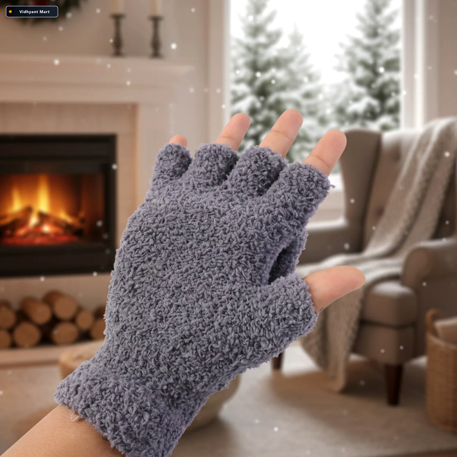 Vidhyant Mart Winter Fingerless Gloves Soft Warm Hand Protection 2