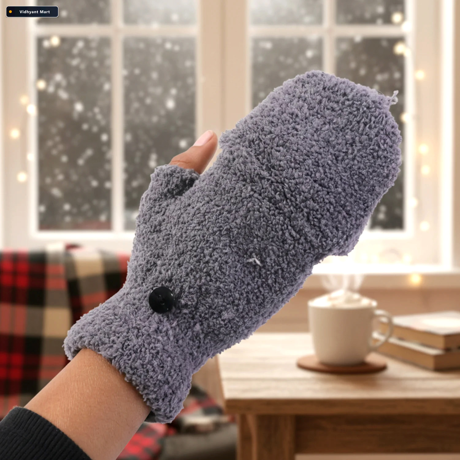 Vidhyant Mart Winter Fingerless Gloves Soft Warm Hand Protection 3