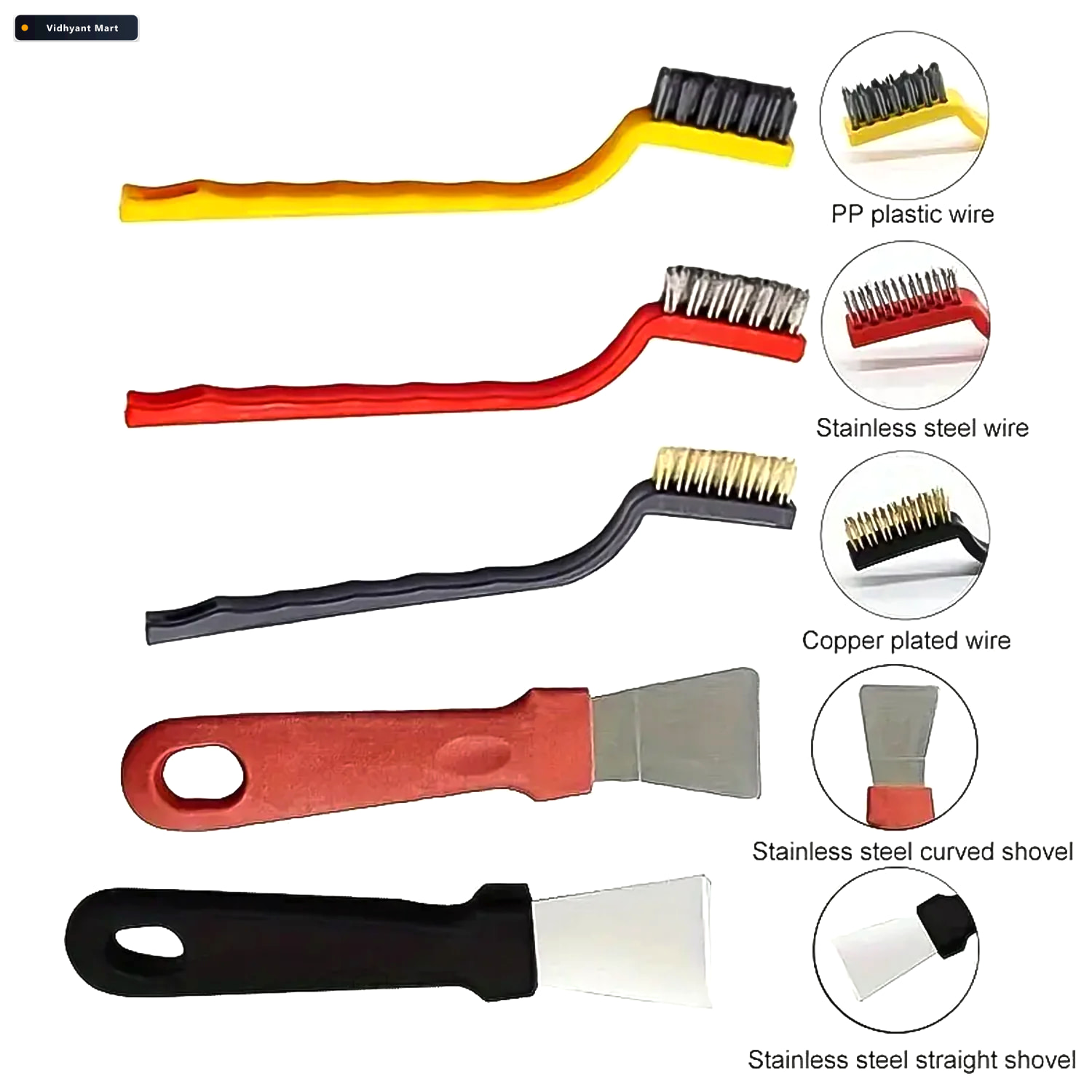 Vidhyant Mart Wire Brush Scraper Set 5 Pcs For Rust Paint Sparkl 4