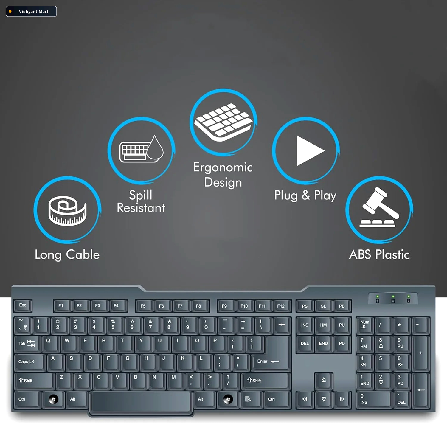 Vidhyant Mart Wired Usb Keyboard Ergonomic 104 Keys For Office H 3