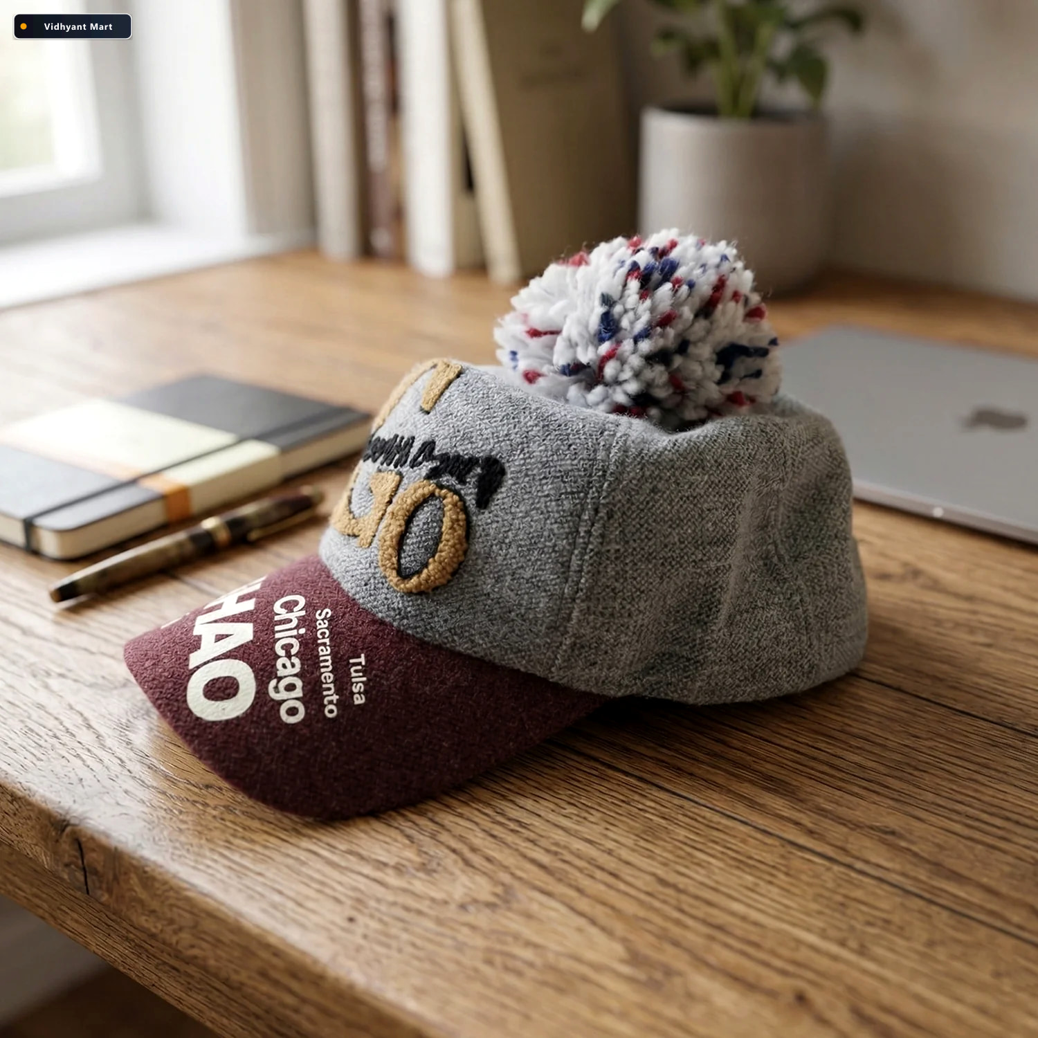 Vidhyant Mart Womens Winter Woolen Baseball Cap Cozy Pom Pom Sun 3