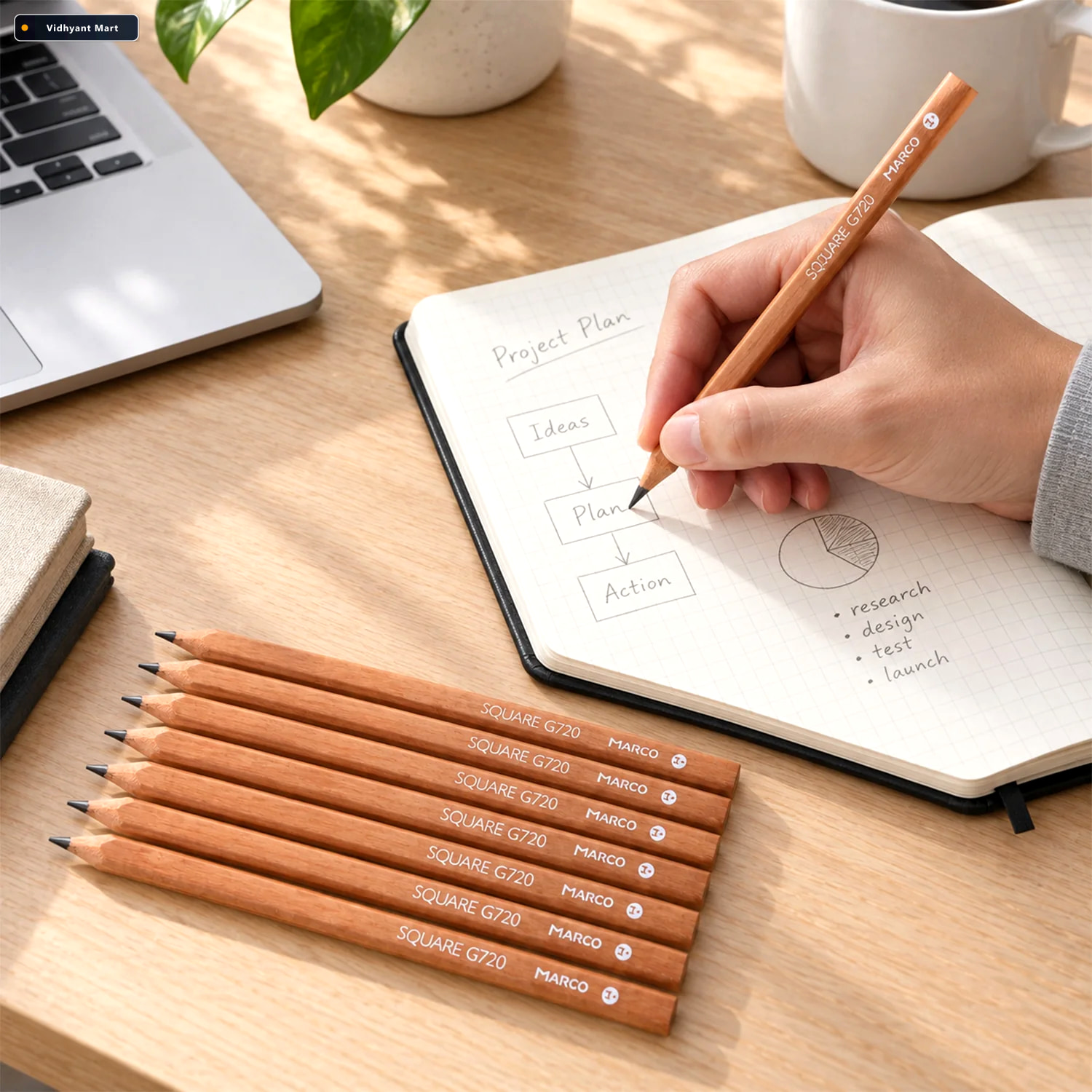 Vidhyant Mart Wood Writing Pencil Set With Square Body For Notes 1