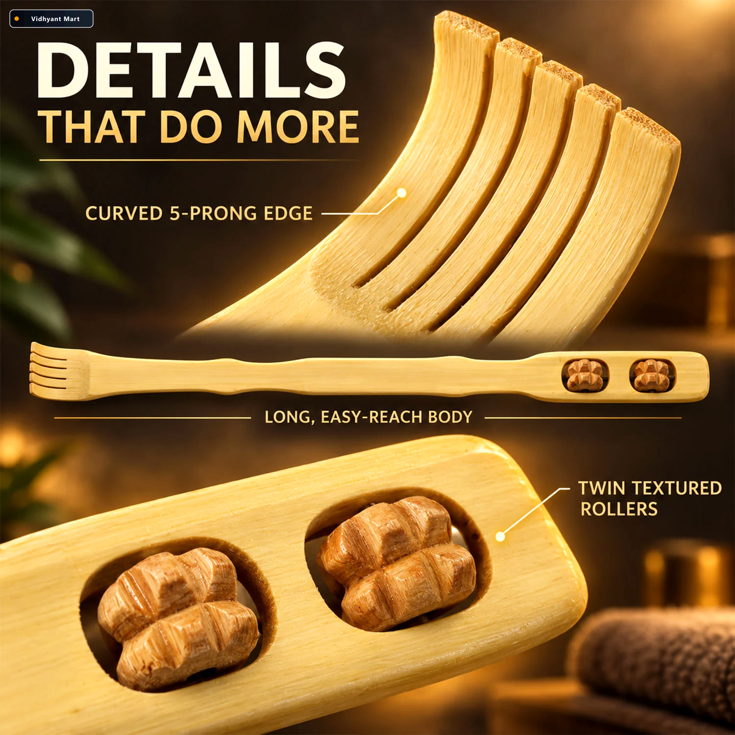 Vidhyant Mart Wooden Back Massager Stick Effective Muscle Stress 3