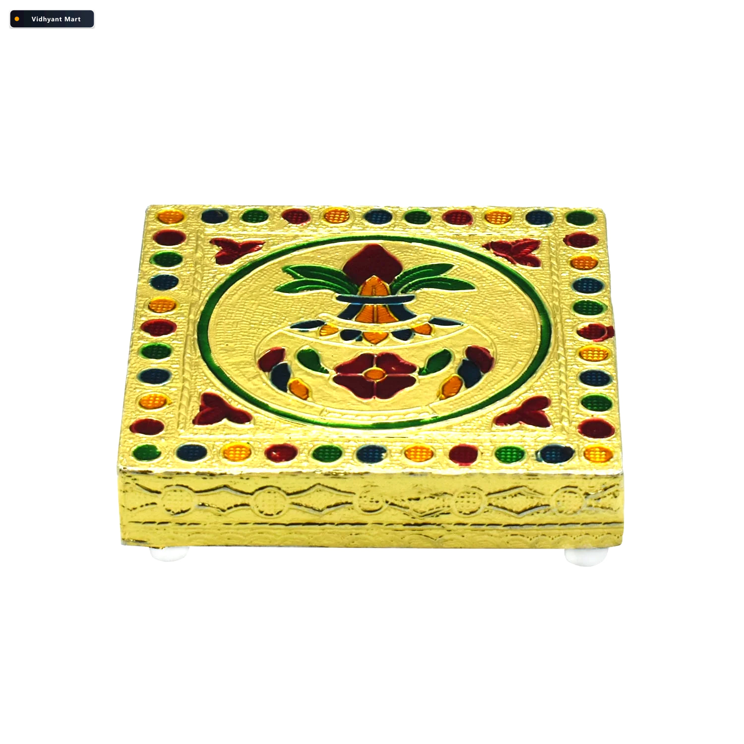 Vidhyant Mart Wooden Bajot Handcrafted Pooja Chowki Stool Stylev 1