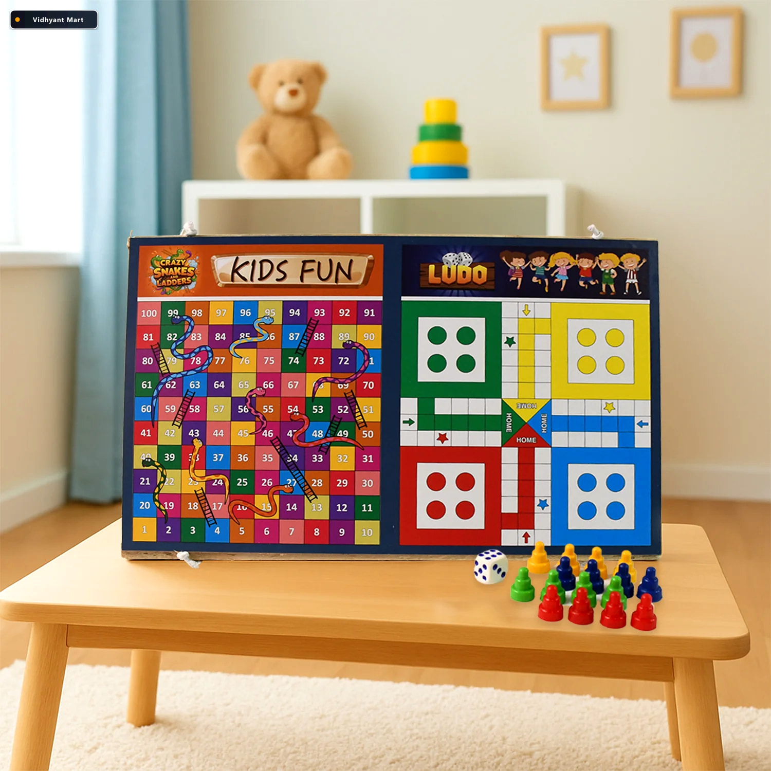 Vidhyant Mart Wooden Board Game Set 3 In 1 Durable Foldable Fun 2
