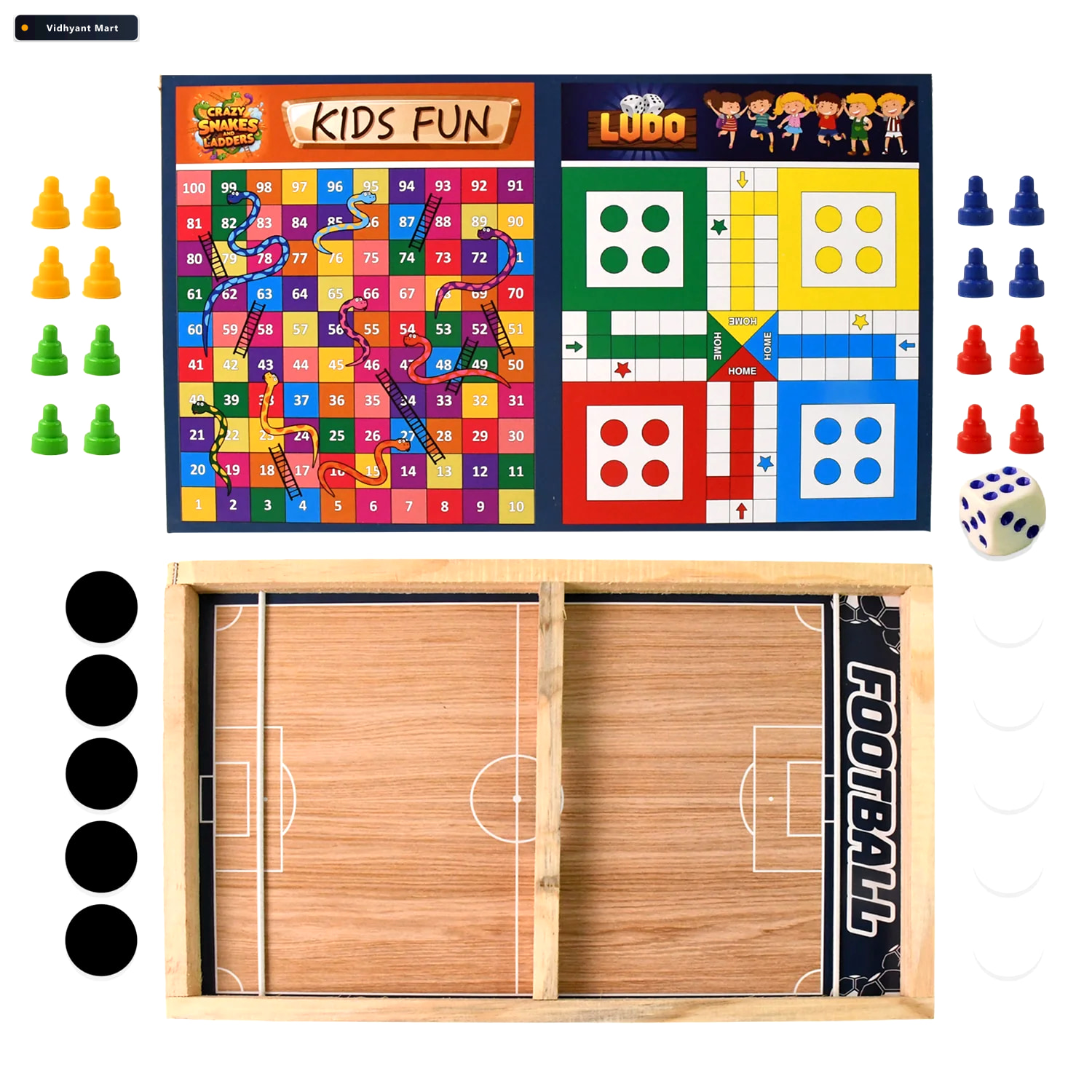 Vidhyant Mart Wooden Board Game Set 3 In 1 Durable Foldable Fun 3