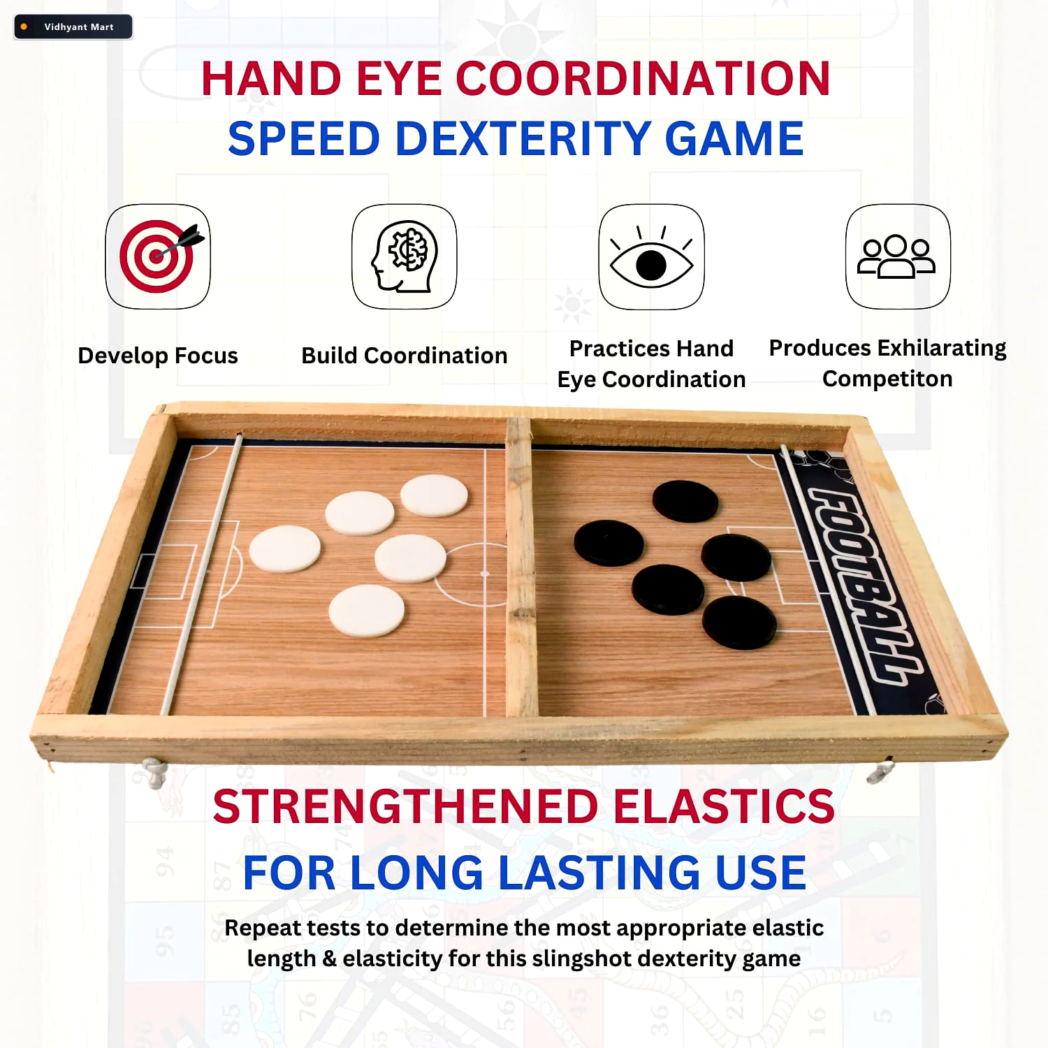 Vidhyant Mart Wooden Board Game Set 3 In 1 Durable Foldable Fun 4