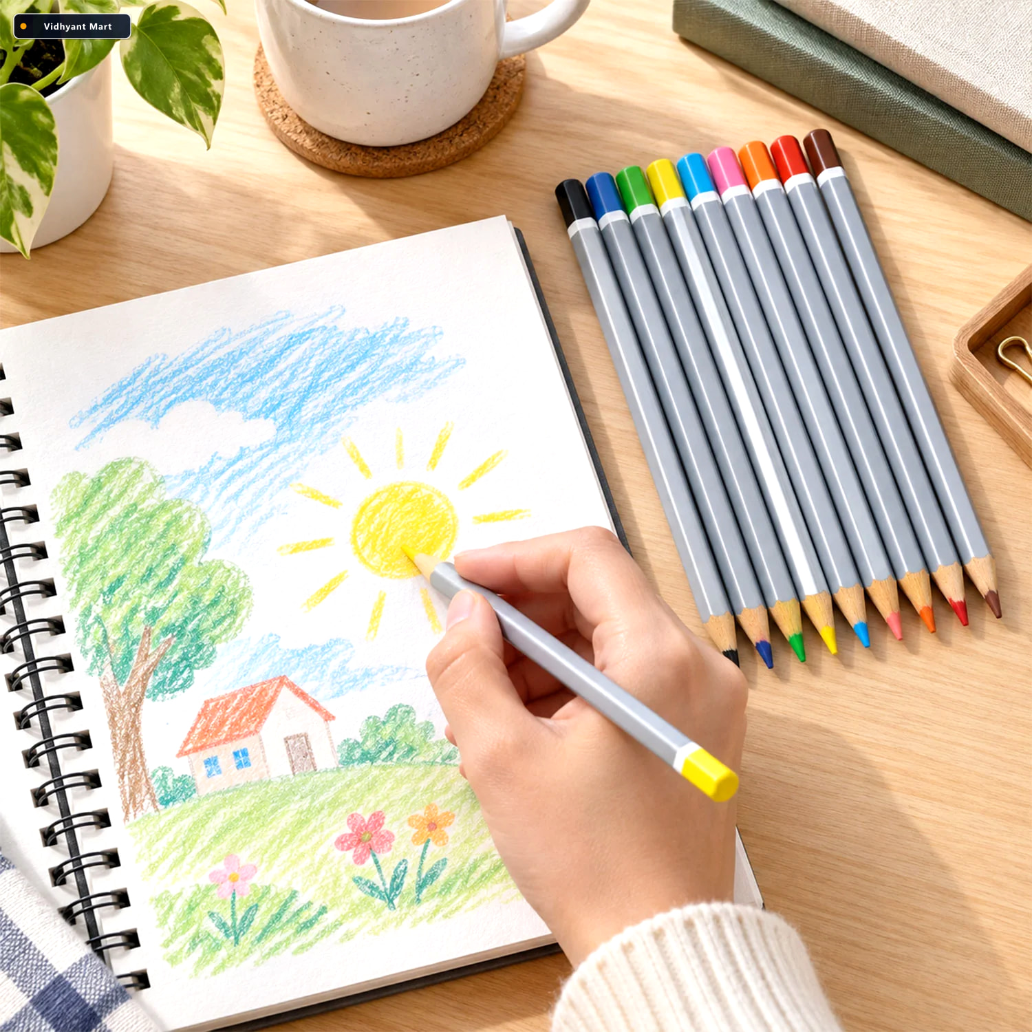 Vidhyant Mart Wooden Colour Pencil Set With Sharpened Tips For D 1