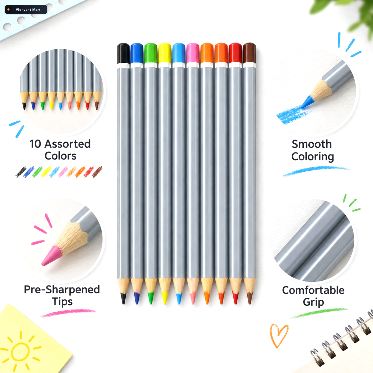 Vidhyant Mart Wooden Colour Pencil Set With Sharpened Tips For S 2