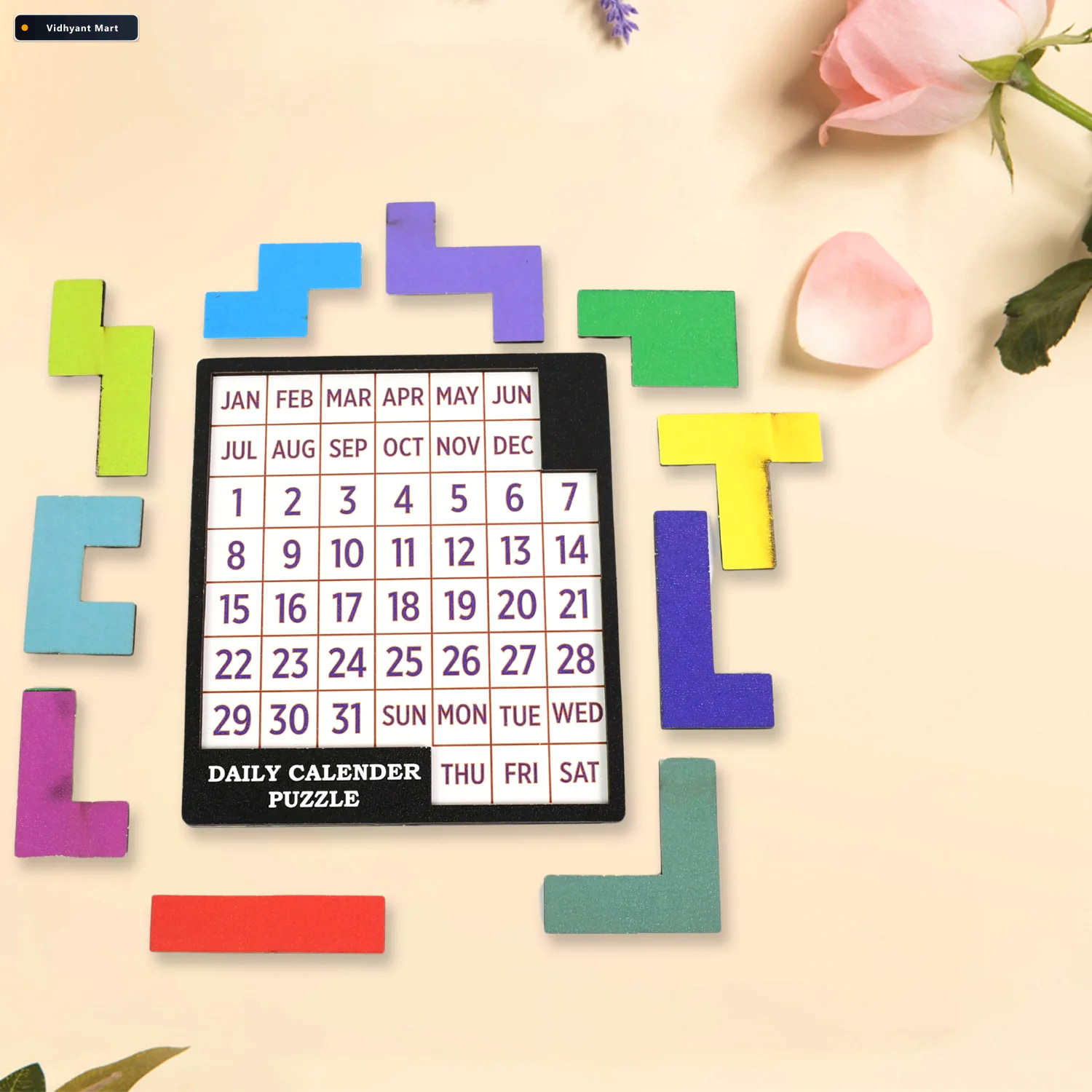 Vidhyant Mart Wooden Daily Calendar Puzzle Mind Challenge Game I 2