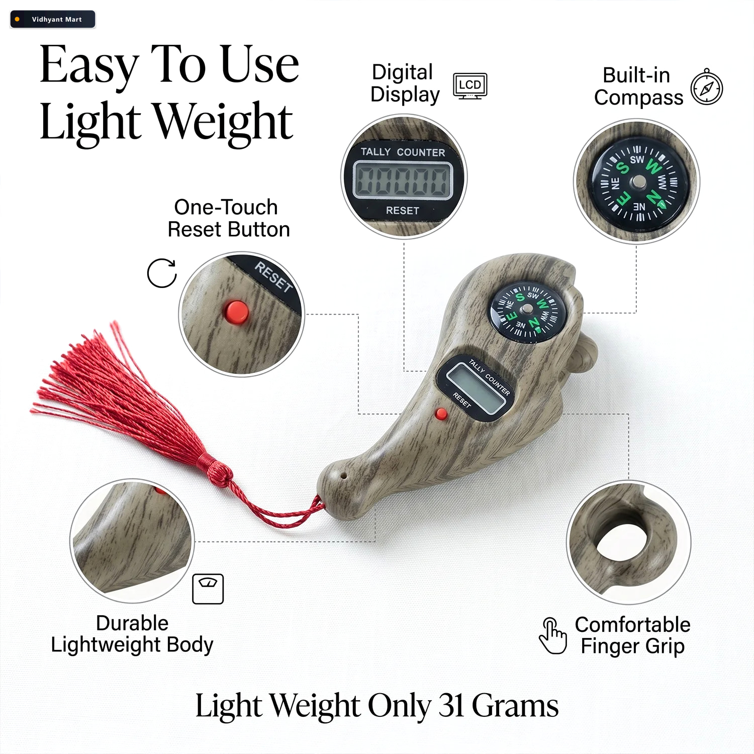 Vidhyant Mart Wooden Digital Tasbih Counter Handheld Lcd Mantra 3