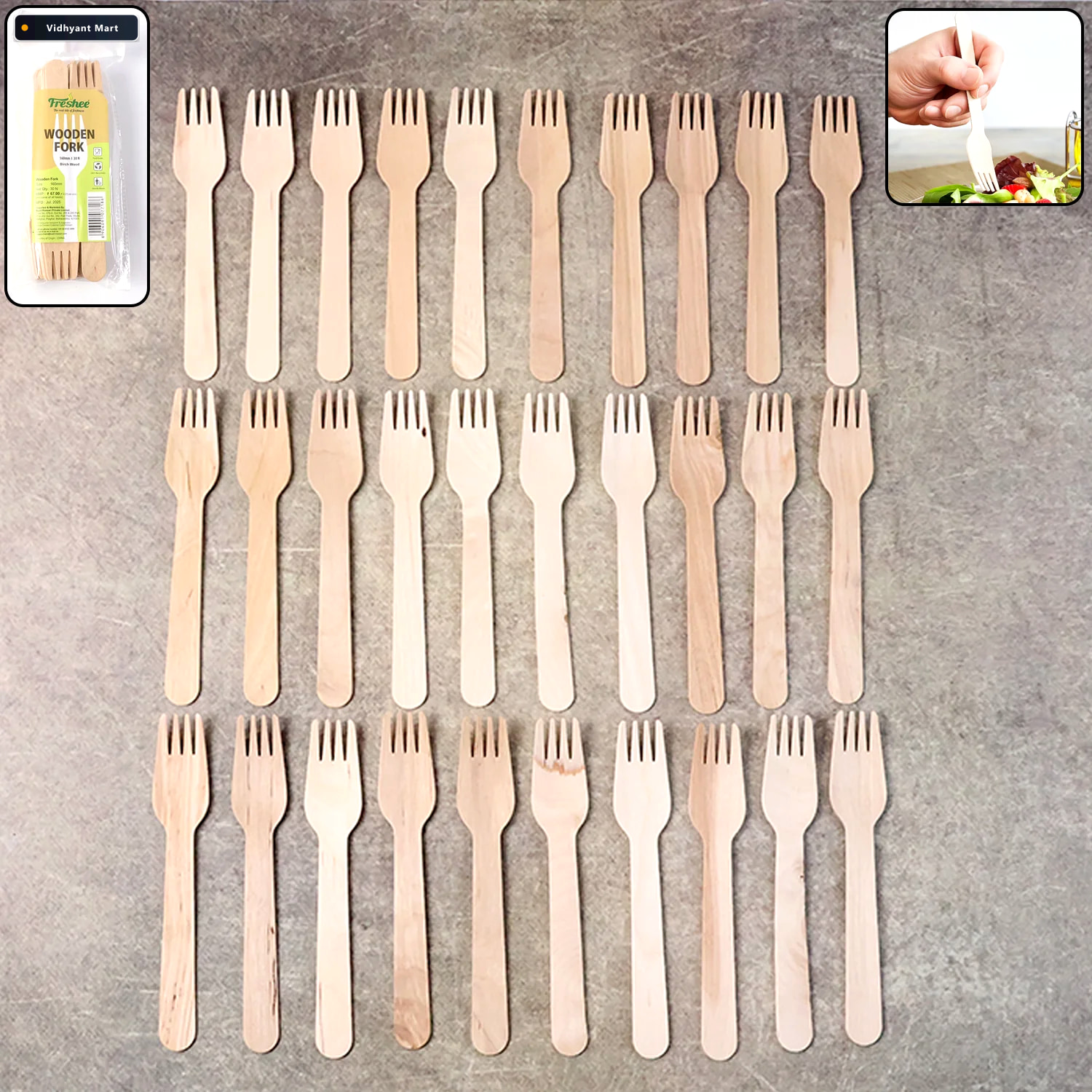 Vidhyant Mart Wooden Fork 160mm Eco Friendly Disposable Birchwoo 1