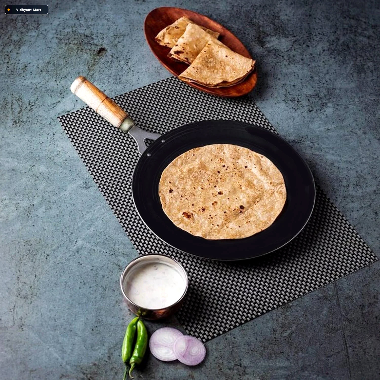 Vidhyant Mart Wooden Handle Roti Tawa Nonstick Iron Pan Storenzo 1