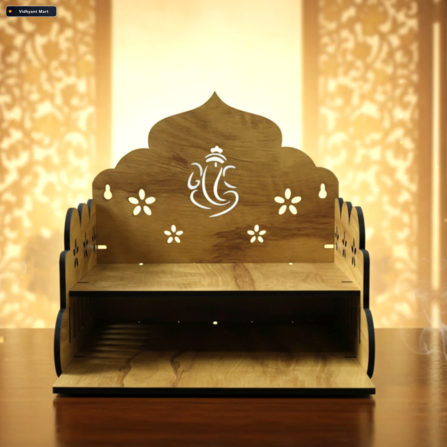 Vidhyant Mart Wooden Home Mandir Temple Style Pooja Stand With L 1