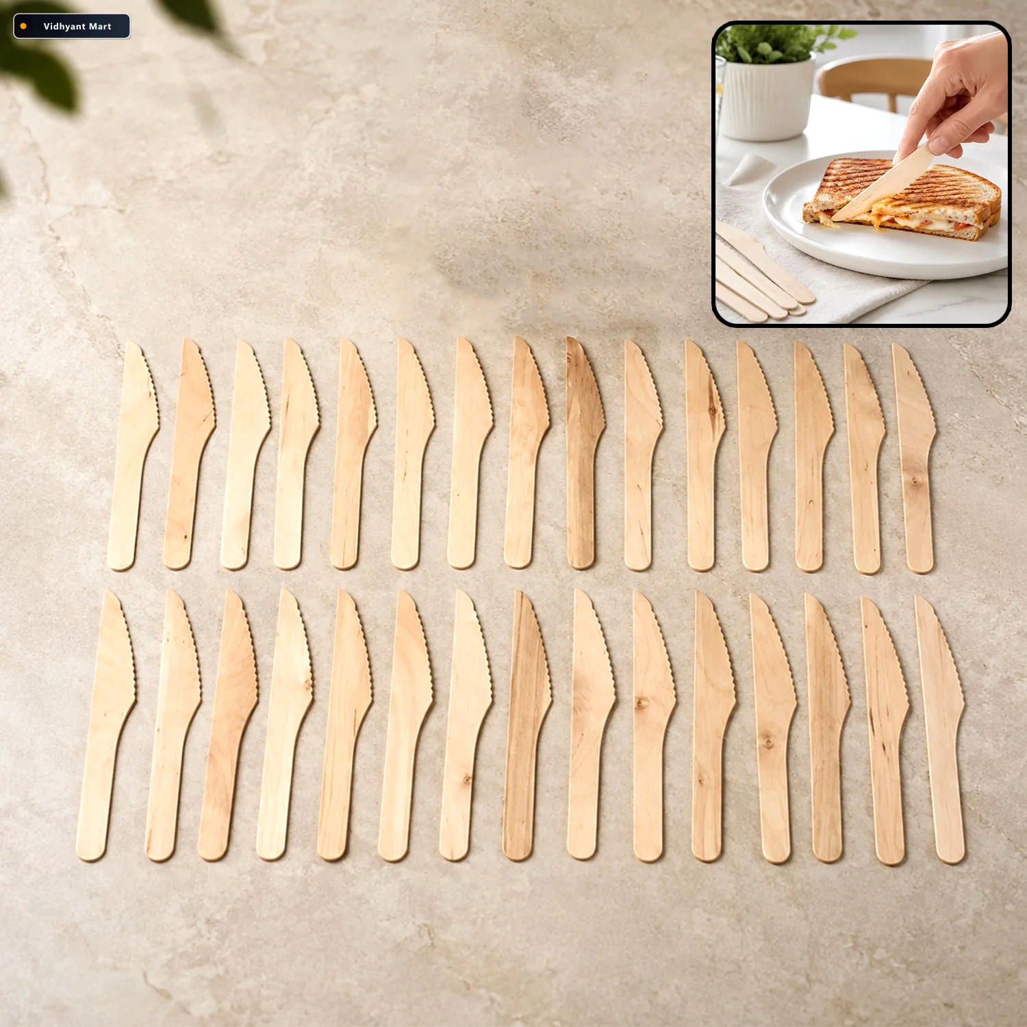 Vidhyant Mart Wooden Knife 165mm Smooth Eco Friendly Cutlery 30 3
