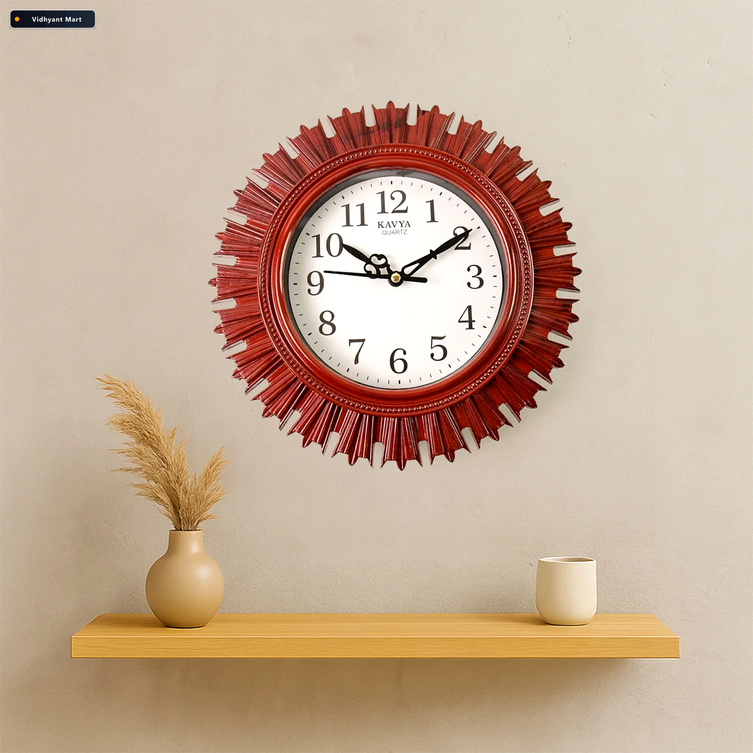 Vidhyant Mart Wooden Look Wall Clock Silent Easy Read For Home V 2