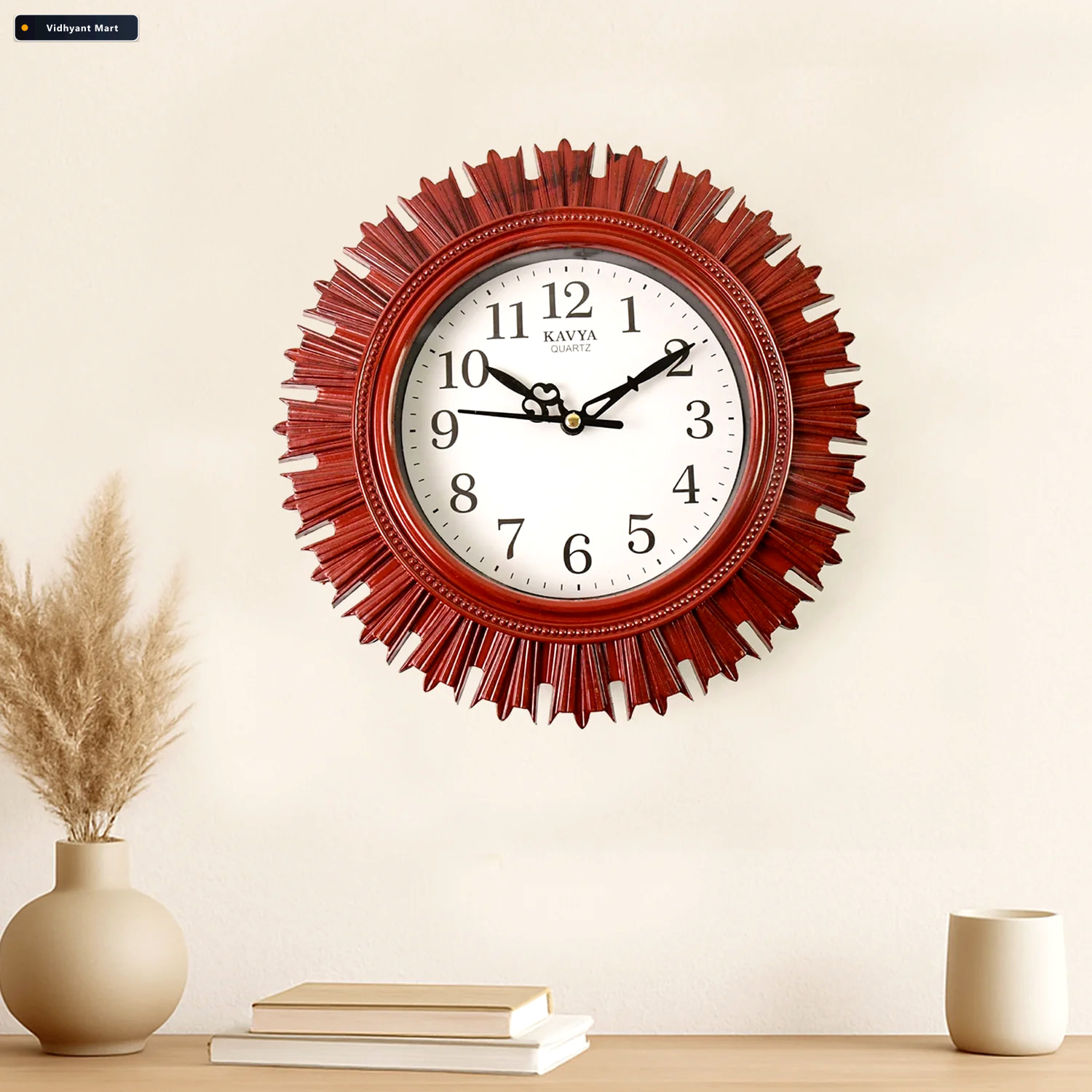 Vidhyant Mart Wooden Look Wall Clock Silent Easy Read For Home V 3