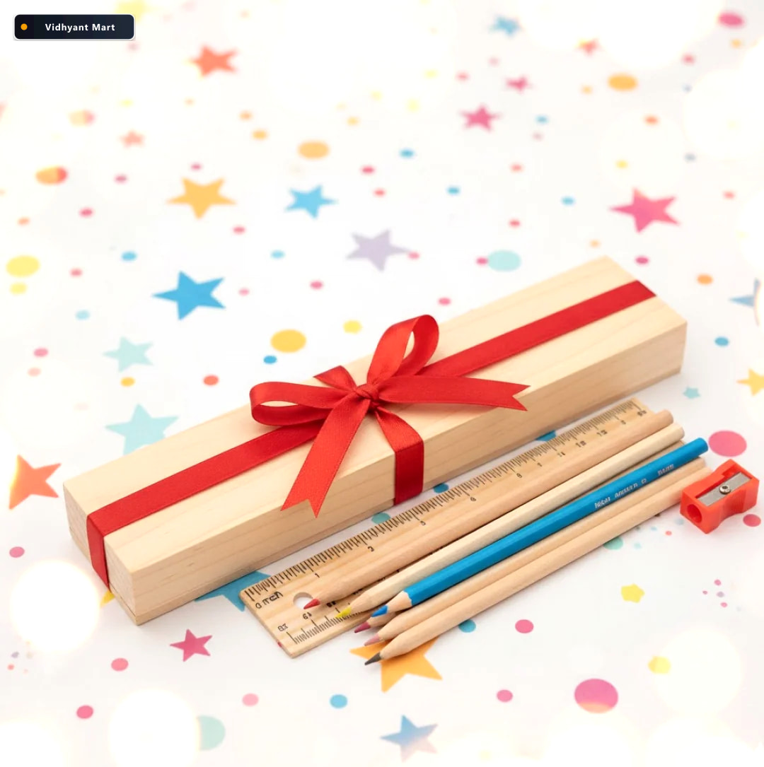 Vidhyant Mart Wooden Pencil Set 12 Pcs With Box Sharpener Tinytr 5
