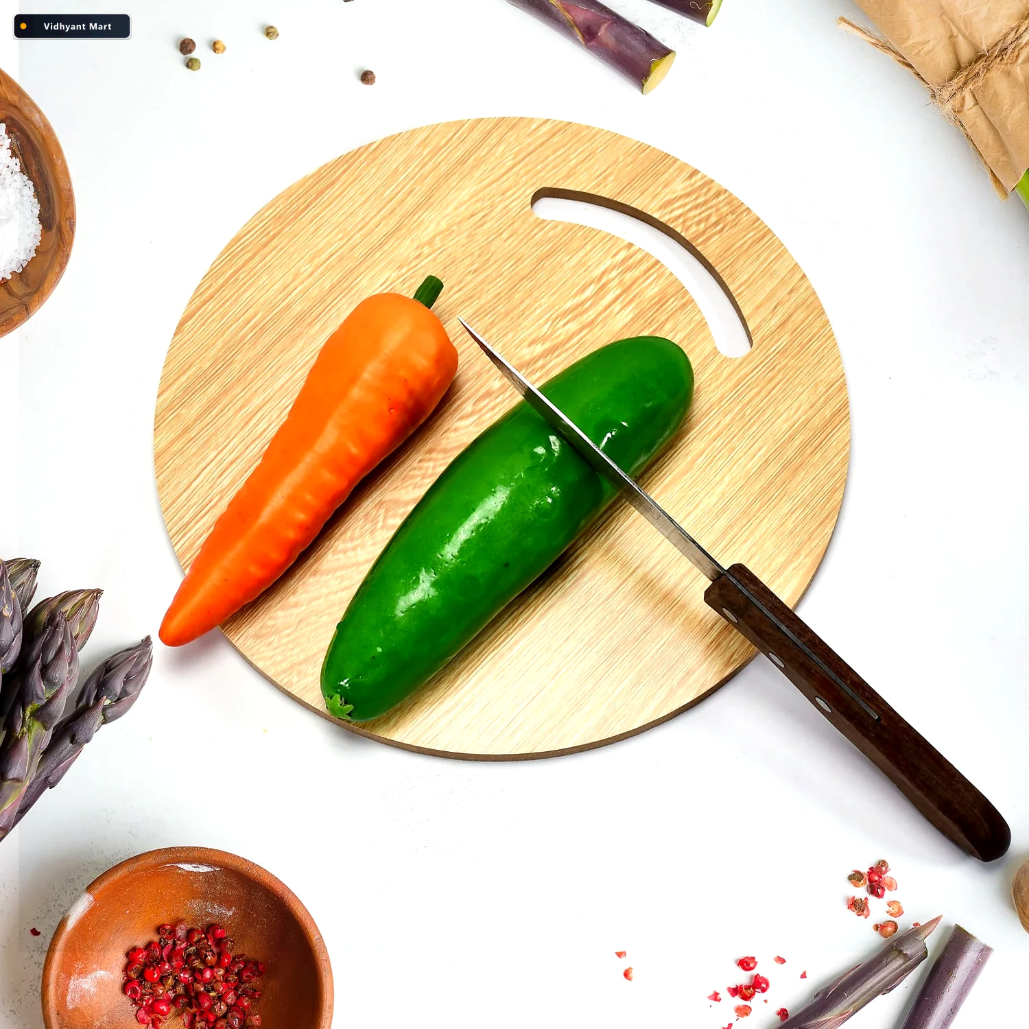 Vidhyant Mart Wooden Round Chopping Board Durable Bamboo Kitchen 1