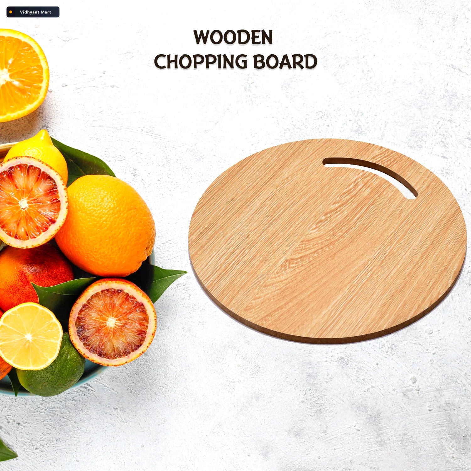 Vidhyant Mart Wooden Round Chopping Board Durable Bamboo Kitchen 2