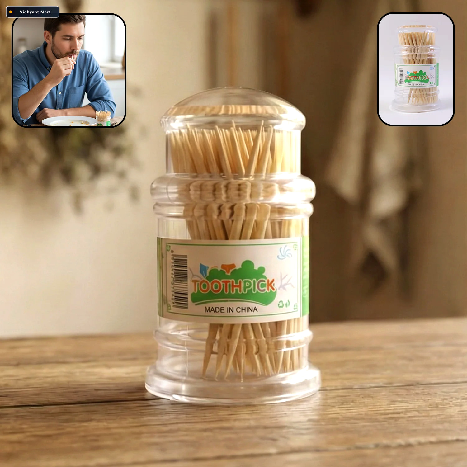 Vidhyant Mart Wooden Toothpick Jar Premium Hygienic Storage Pack 1