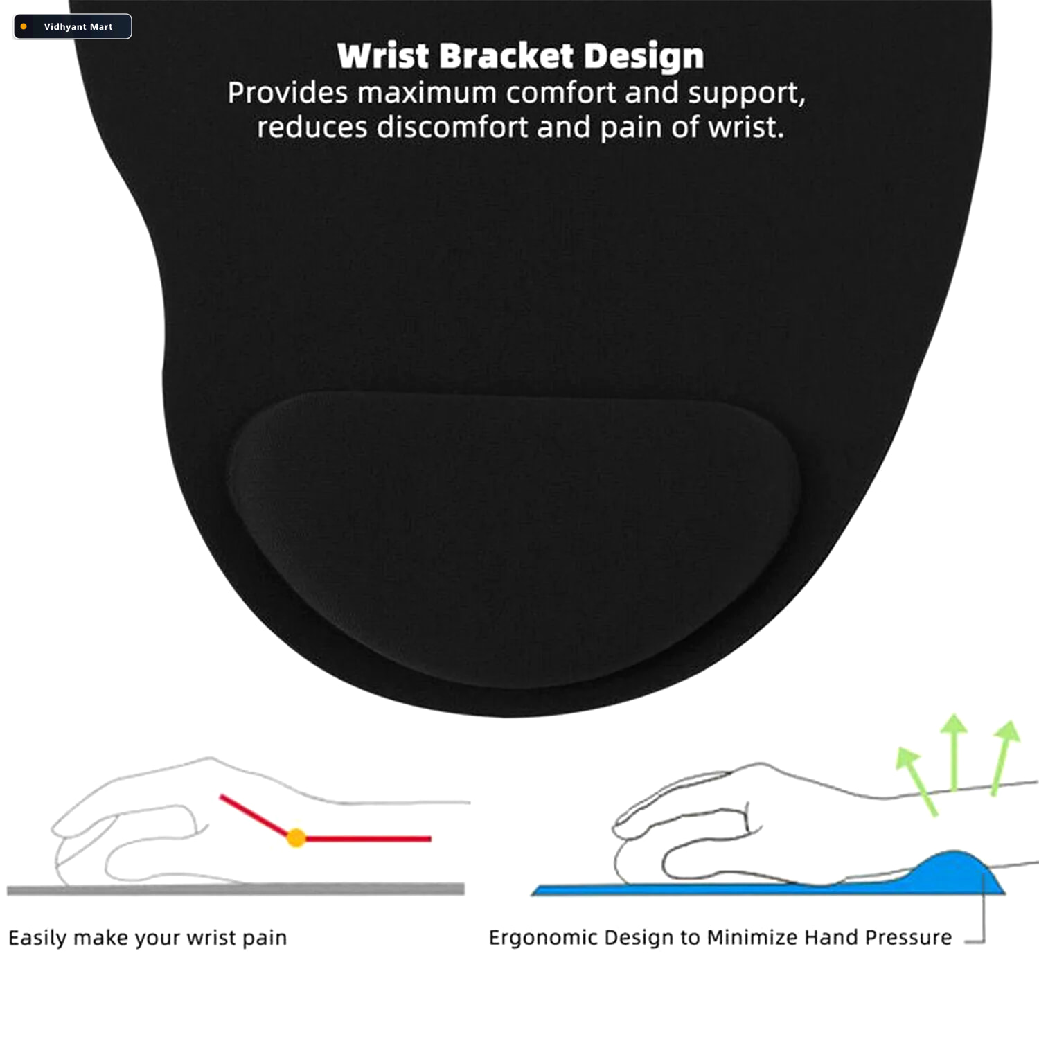 Vidhyant Mart Wrist Support Mouse Pad Ergonomic Comfort For Pc U 2