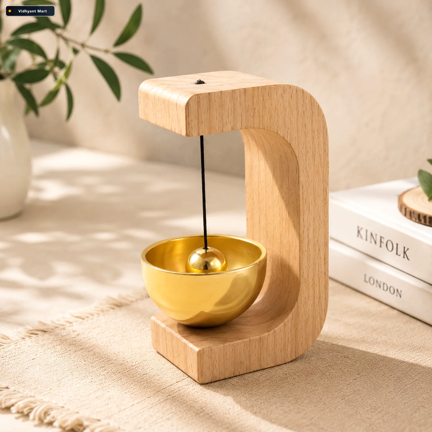 Vidhyant Mart Zen Meditation Bell Calming Sound With Wooden Stan 1